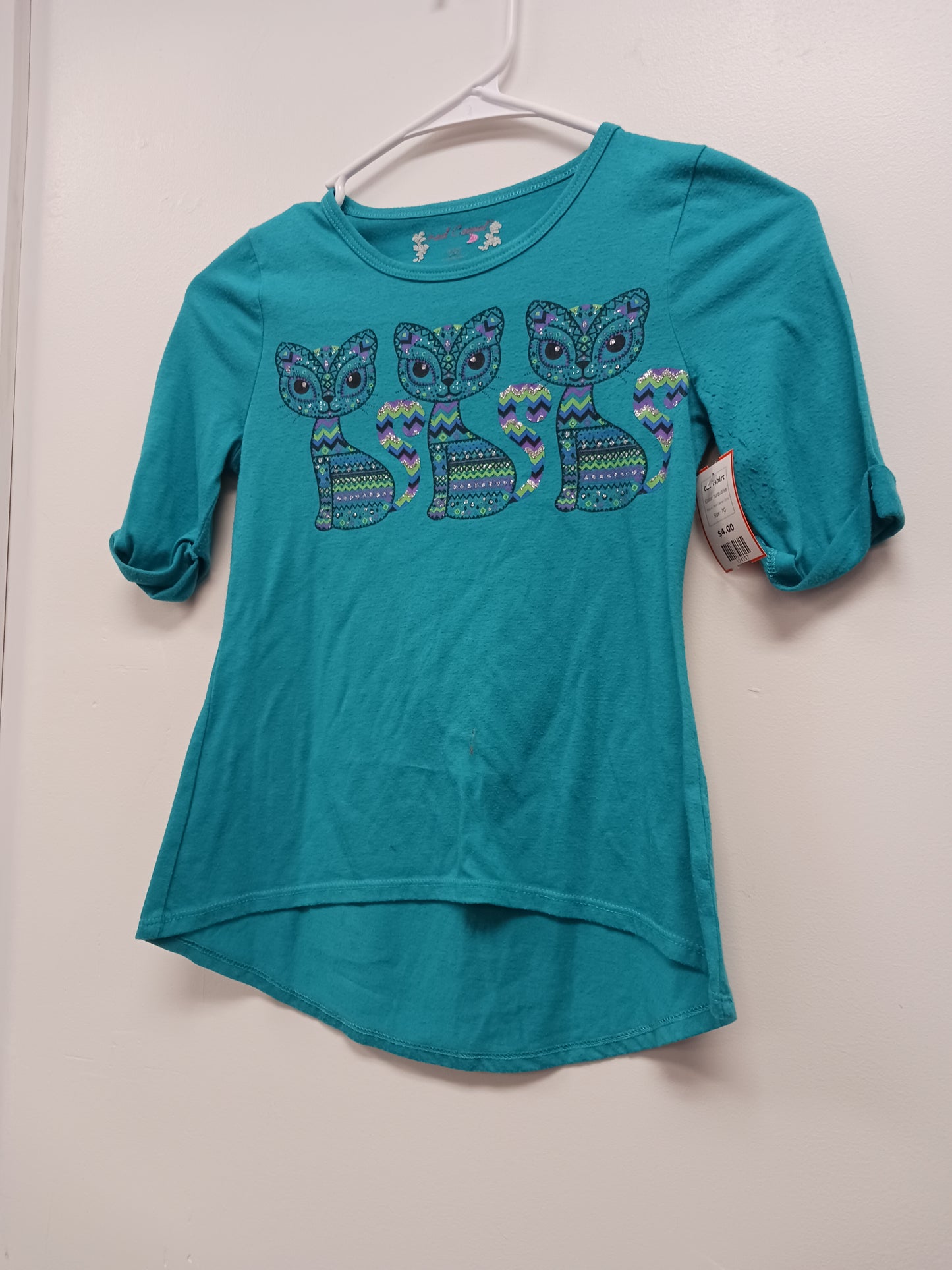 turquoise Red Camel Girls Cat Tshirt, 7G