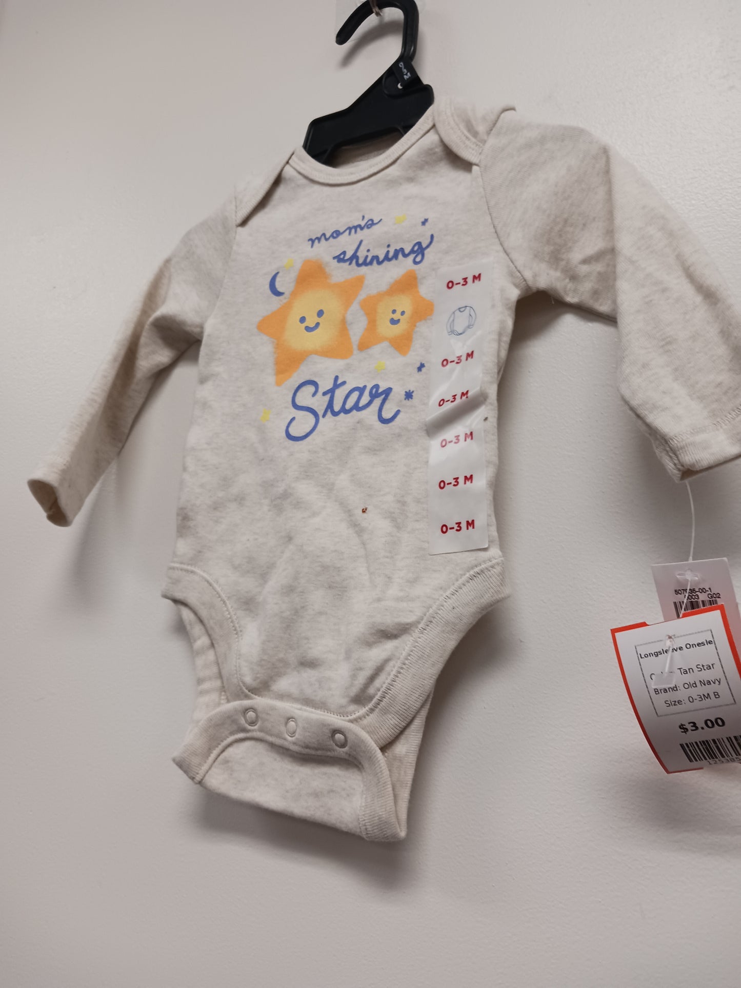 Tan Star Old Navy Longsleeve Onesie, 0-3M B