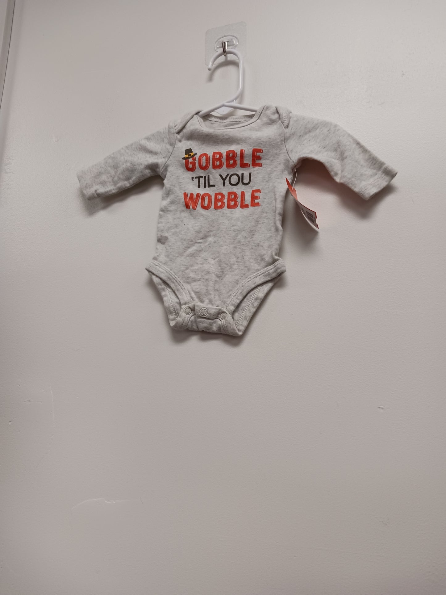 Grey Gobble Til You Wobble Carters Longsleeve Onesie, NB B