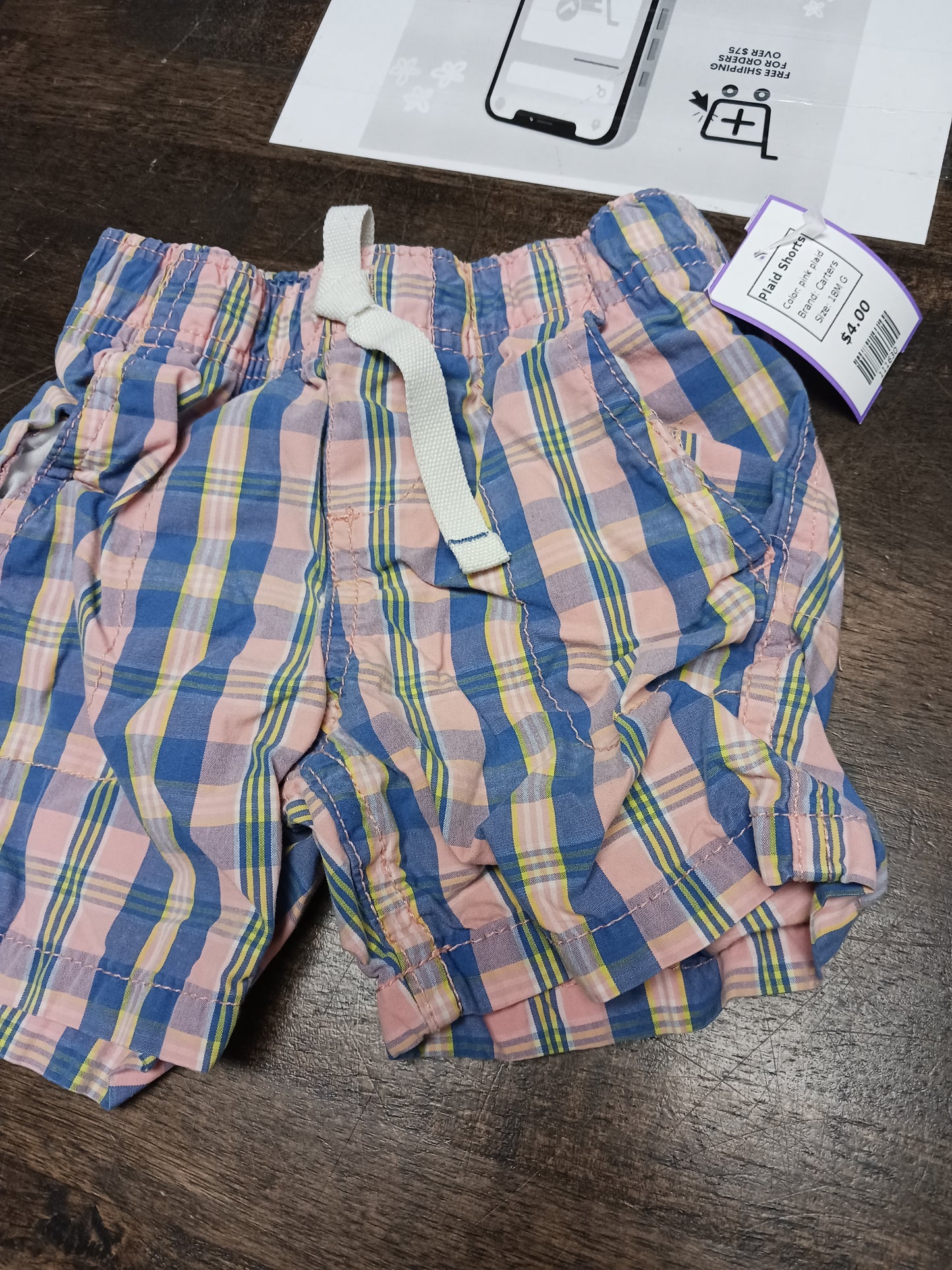 pink plaid Carters Plaid Shorts, 18M G