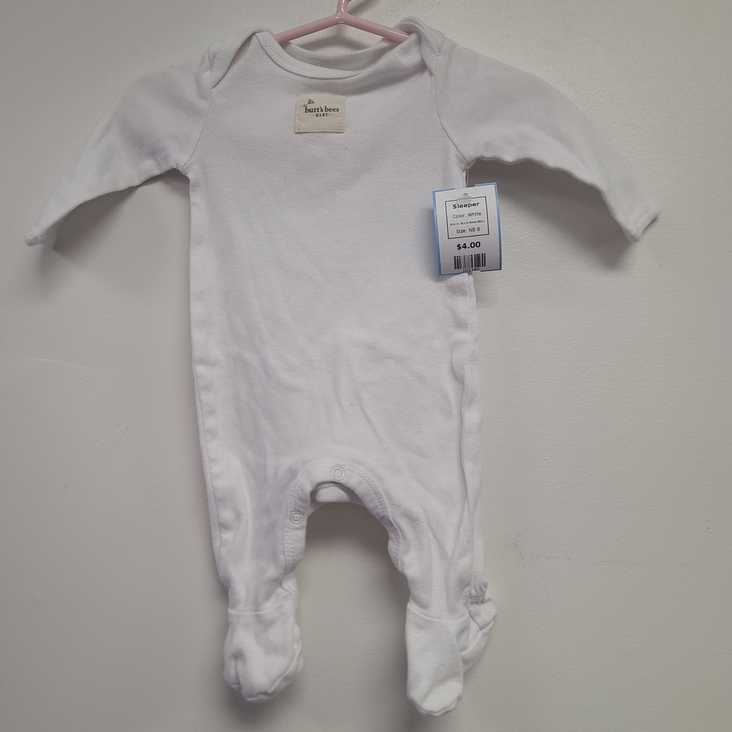 White Burts Bees Baby Sleeper, NB B