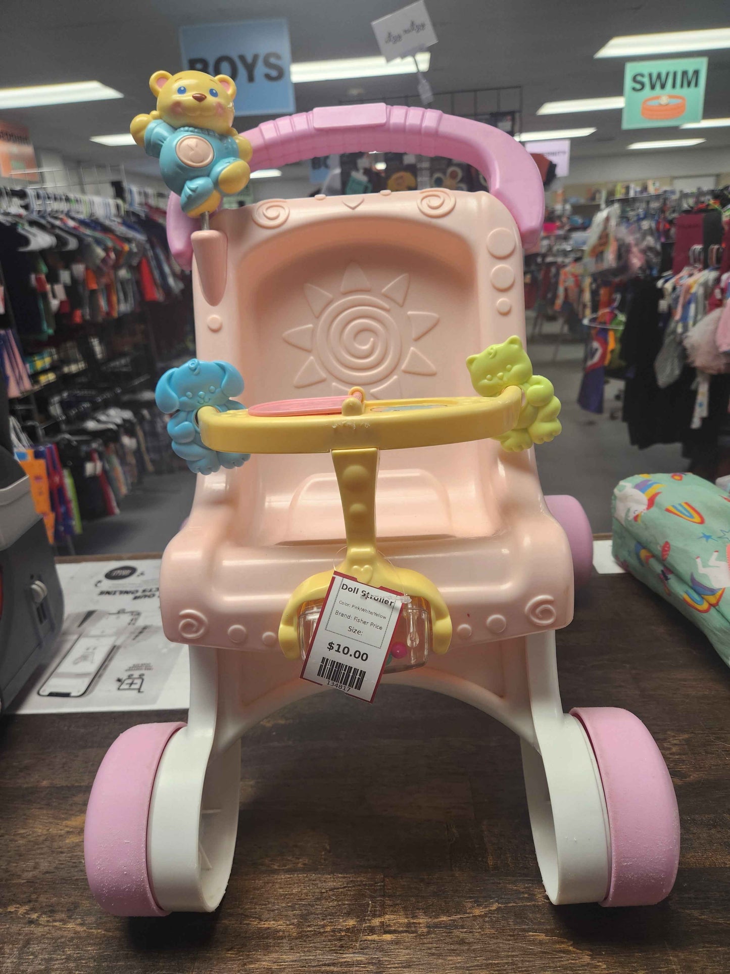Pink/White/Yellow Fisher Price Doll Stroller