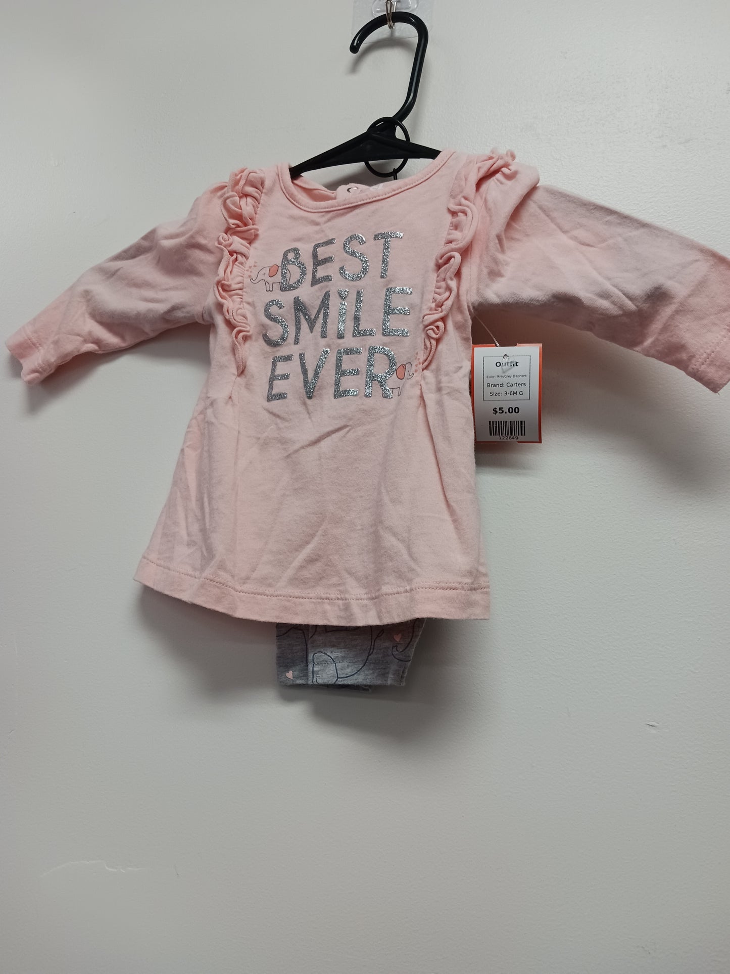 Pink/Grey Elephant Carters Outfit, 3-6M G