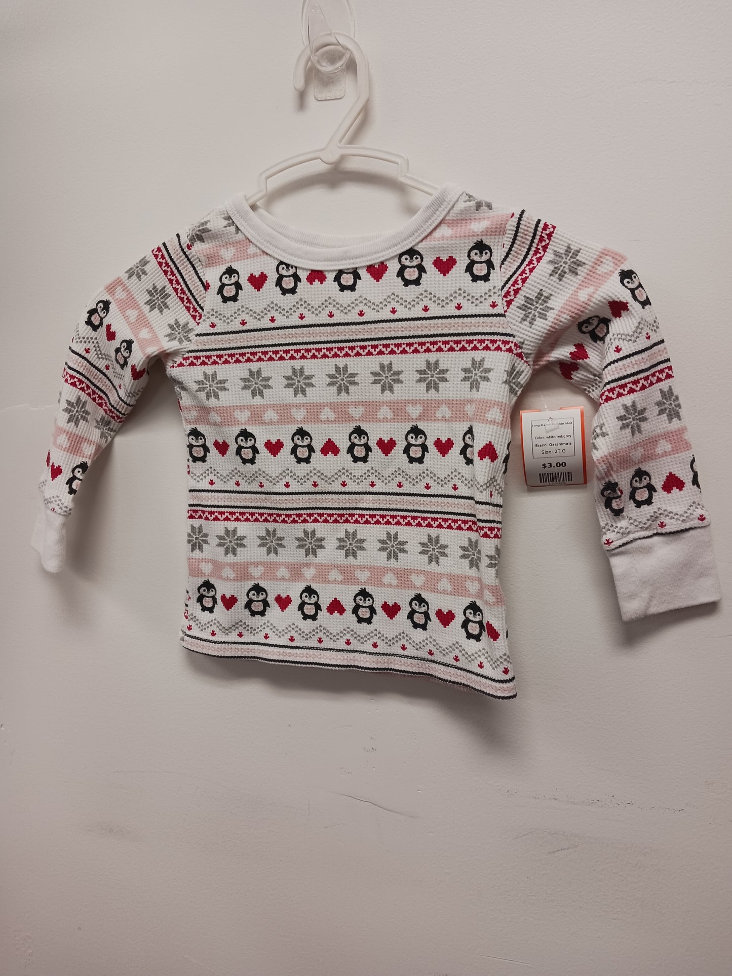 white/red/grey Garanimals Long Sleeve Penguin Shirt, 2T G