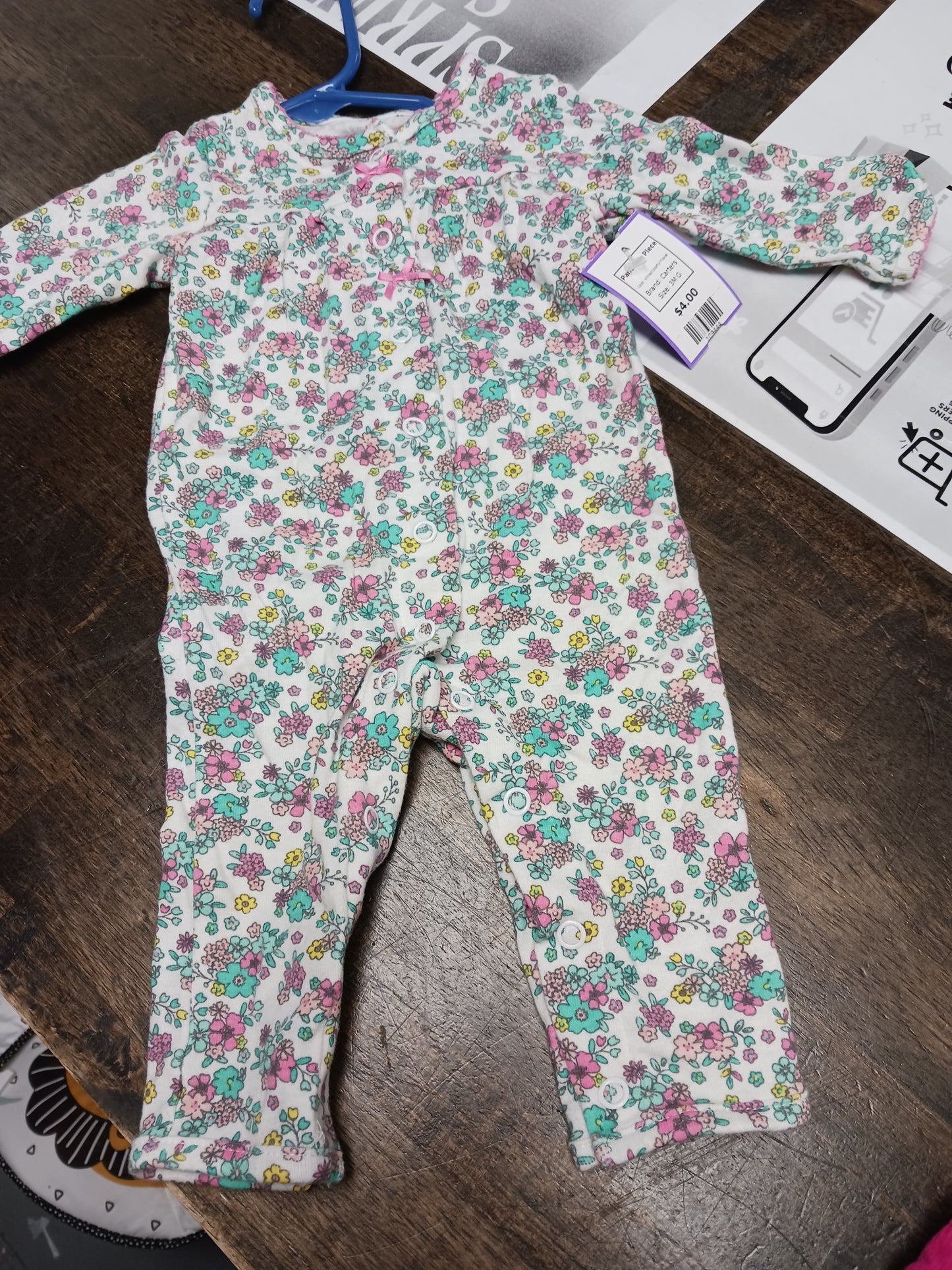 White/Colorful Flower Carters Pant One Piece, 3M G