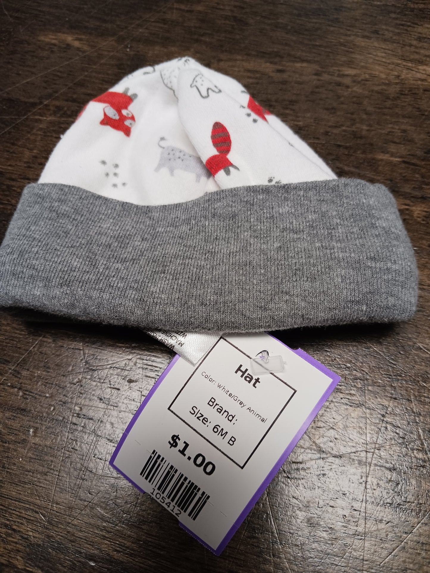 White/Grey Animal Hat, 6M B