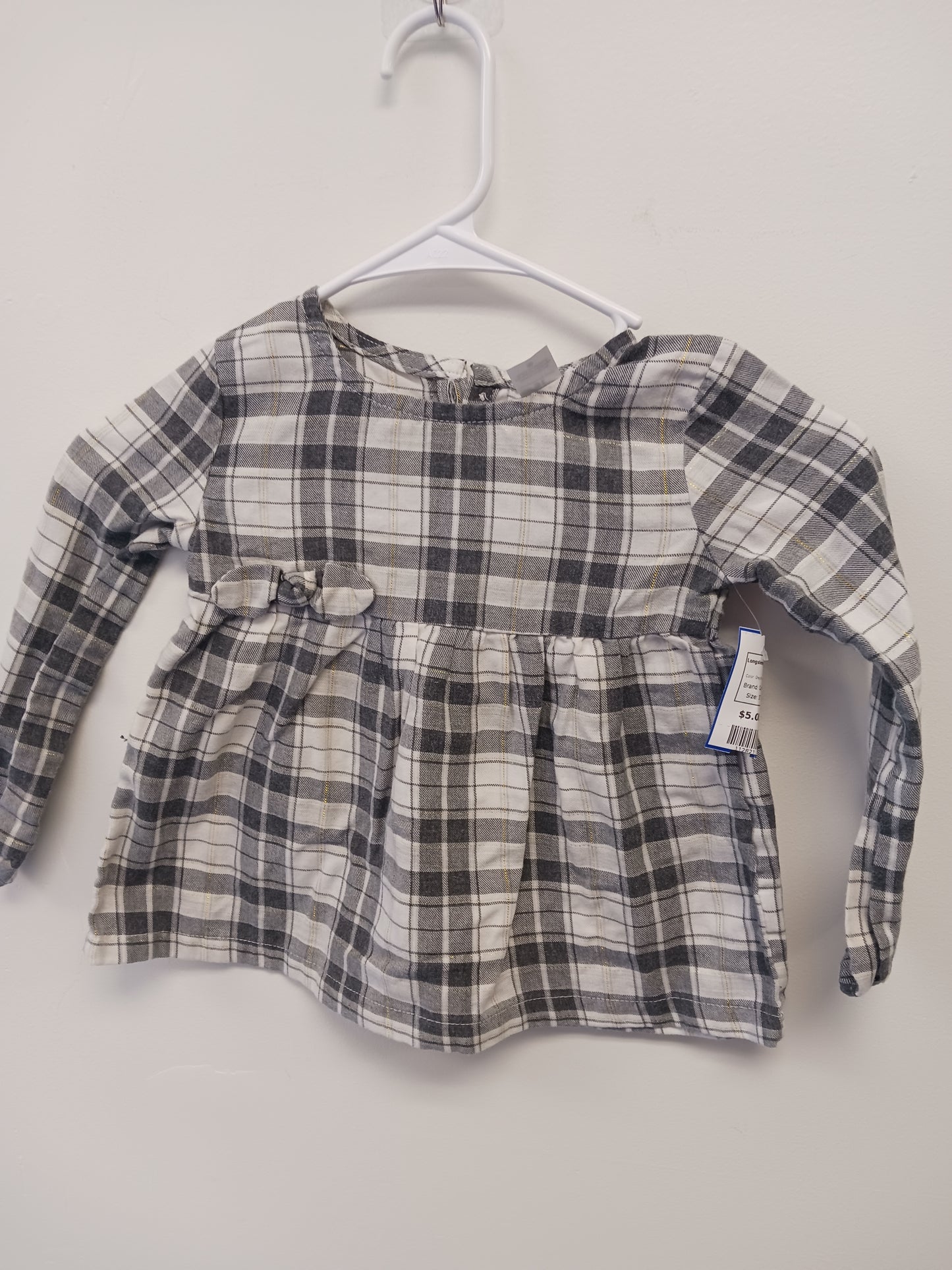Grey/White Plaid Carters Longsleeve Shirt, 3T G