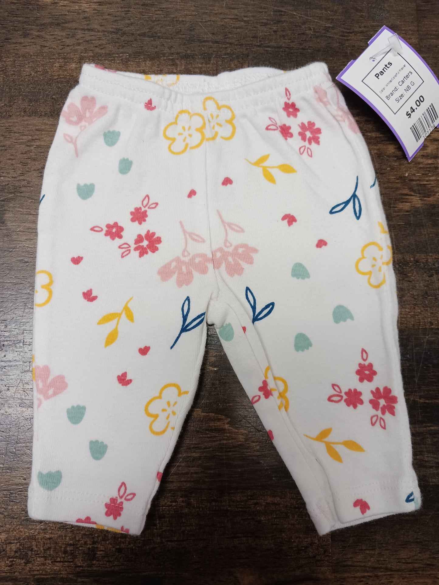White/Colorful Flower Carters Pants, NB G