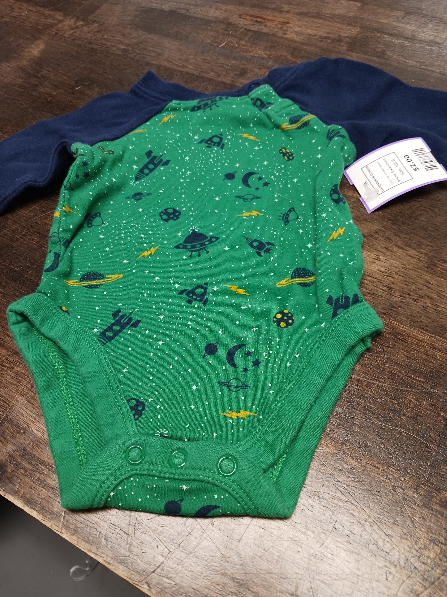 Navy/Green Space Garanimals Longsleeve Onesie, NB B