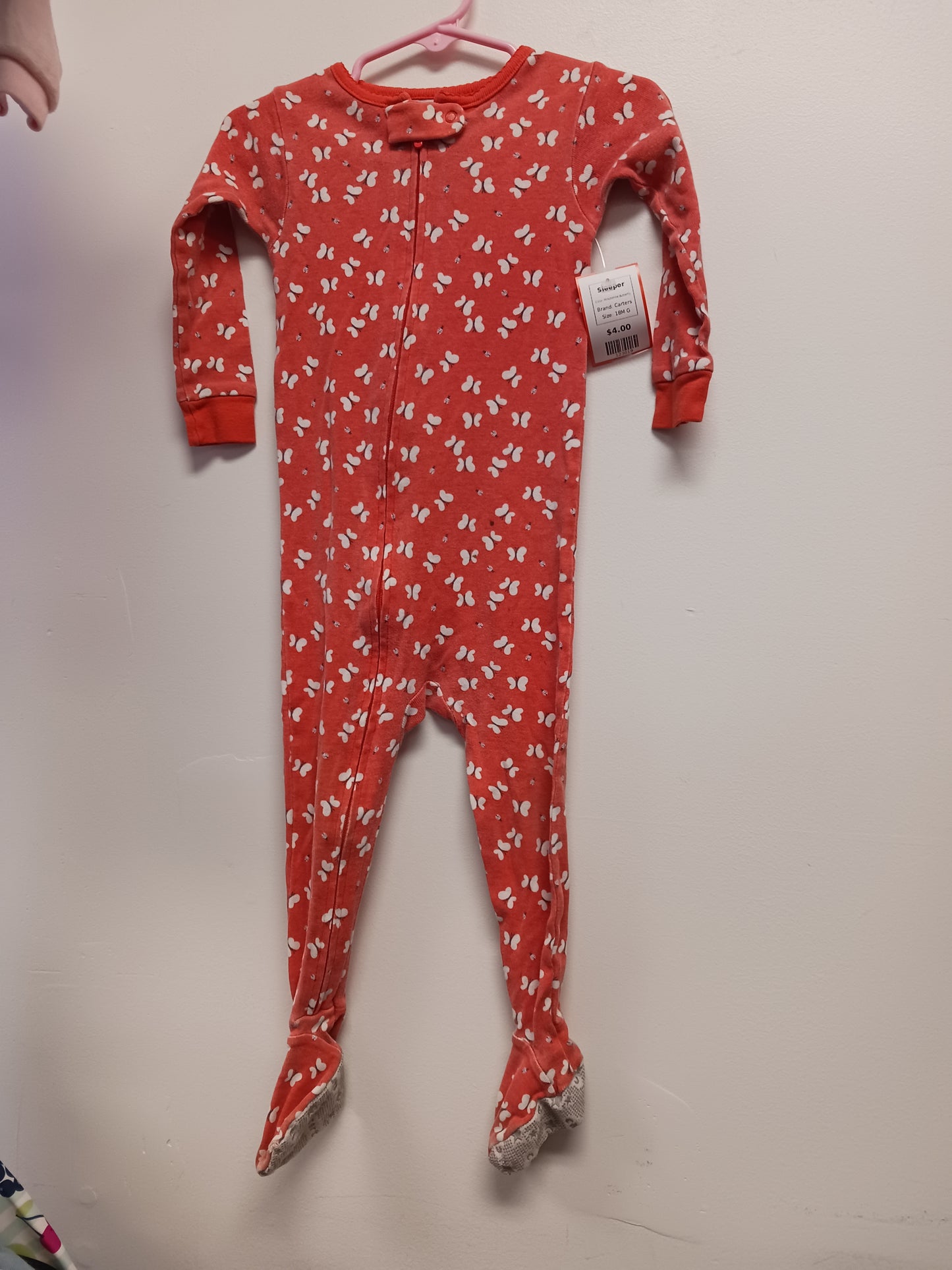 Pink/White Butterfly Carters Sleeper, 18M G