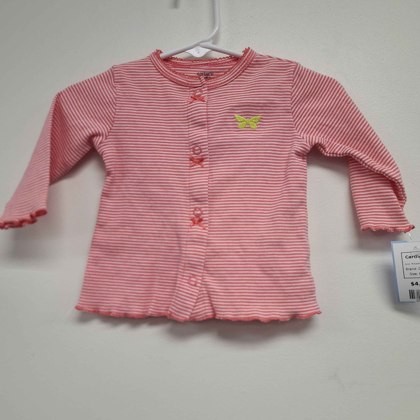 Pink/White Striped Carters Cardigan, 6M G