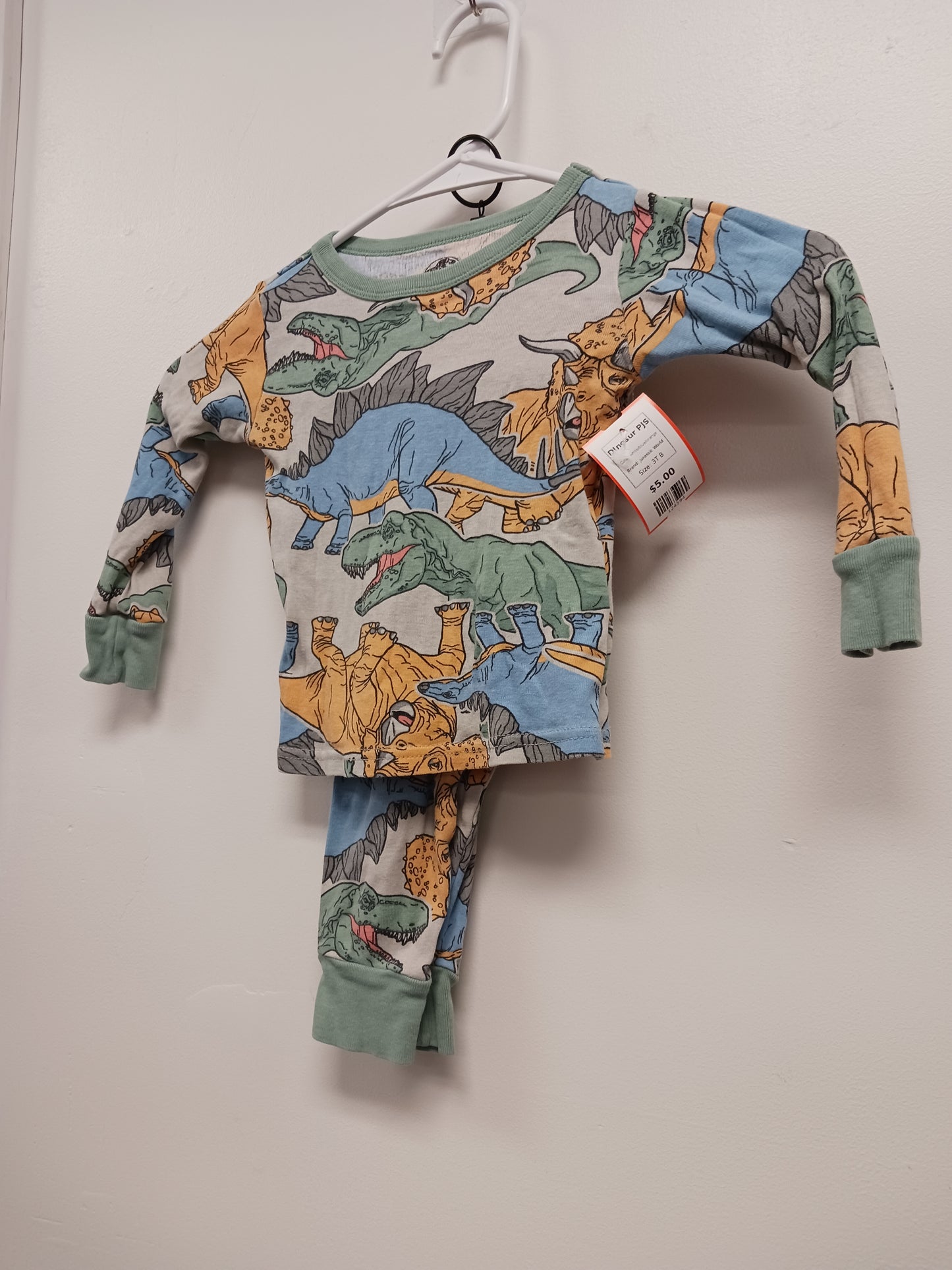 white/blue/orange Jurassic World DInosur PJS, 3T B