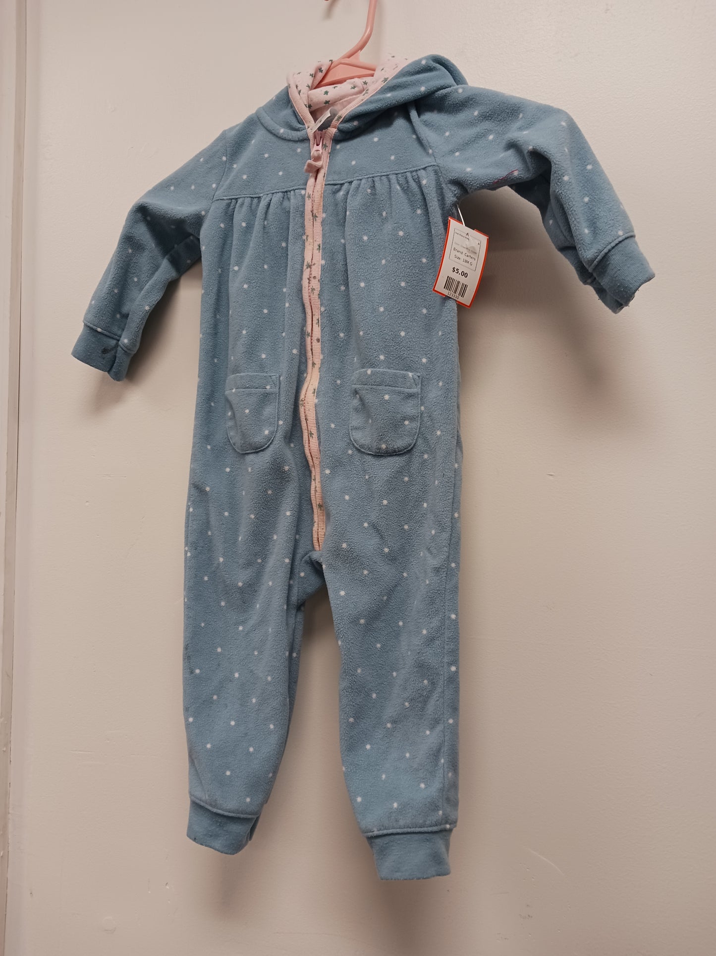 Green/Pink Flower Carters One Piece Poka Dot Outfit, 18M G