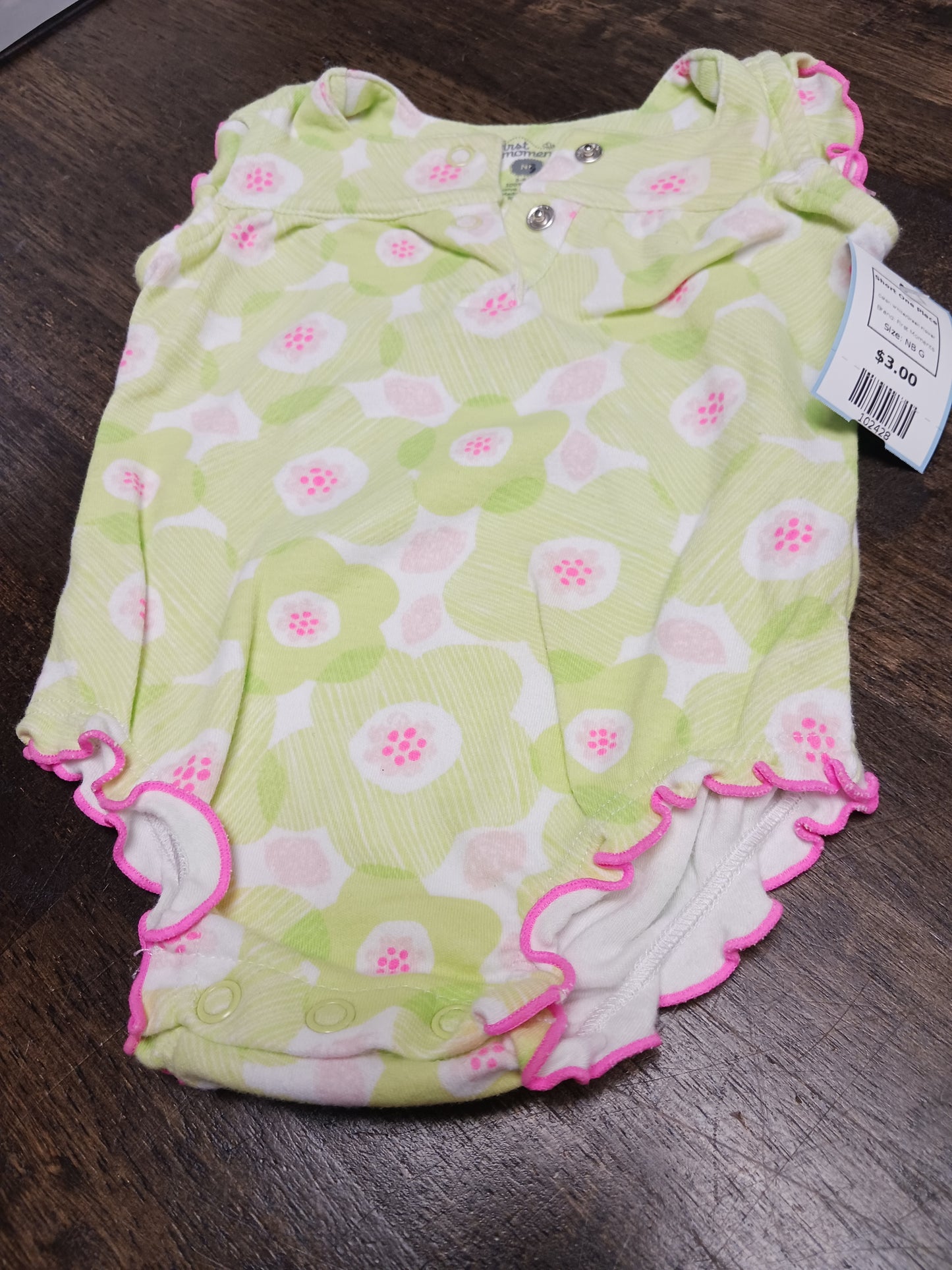 White/Green Flower First Moments Short One Piece, NB G