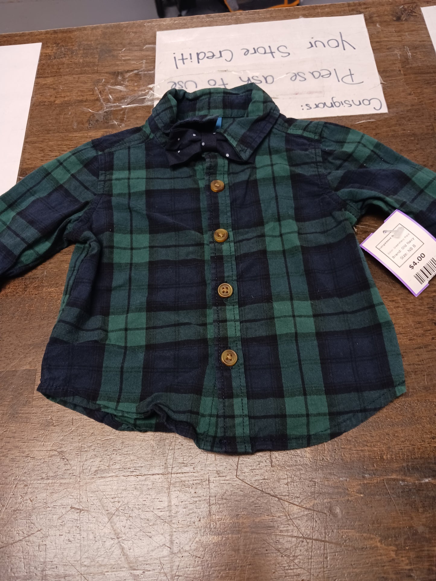 Green/Navy Plaid Old Navy Longsleeve Button Up, NB B