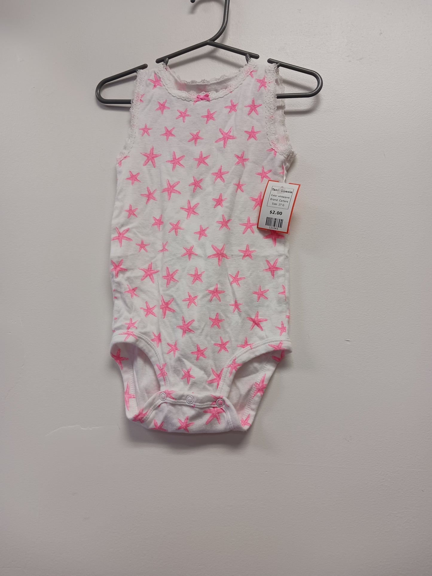 white/pink Carters Tank Onesie, 2T G