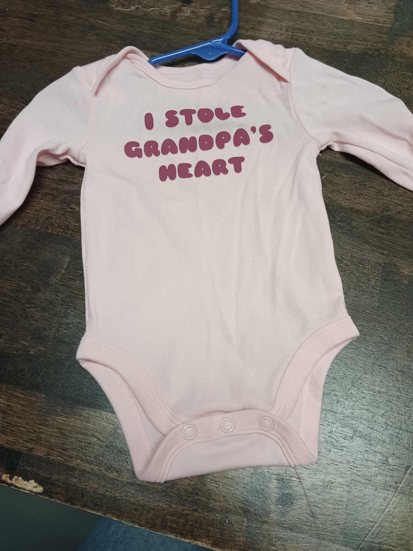 pink Okie Dokie I stole Grandpas Heart Onesie, 6M G