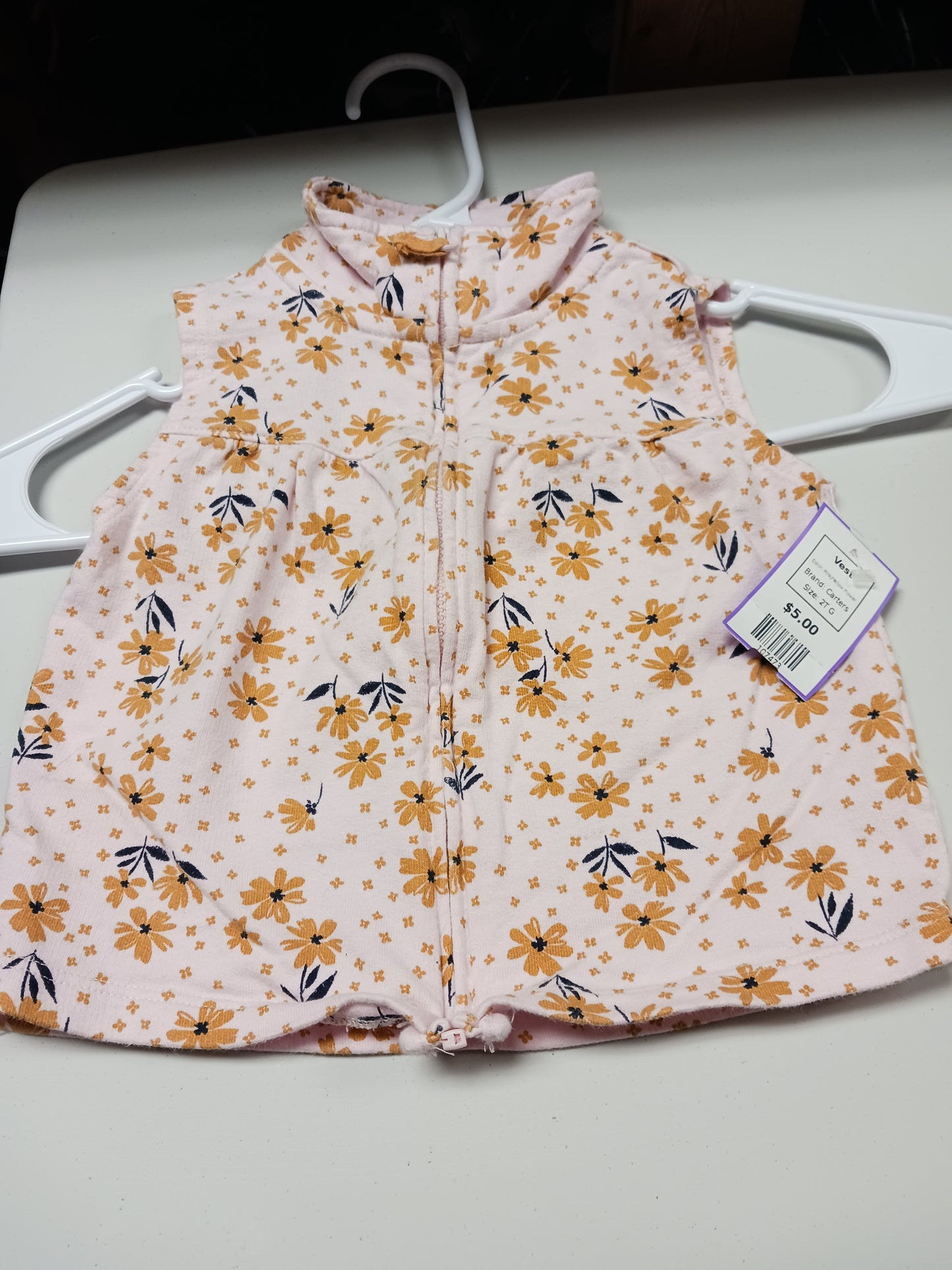 Pink/Yellow Flower Carters Vest, 2T G