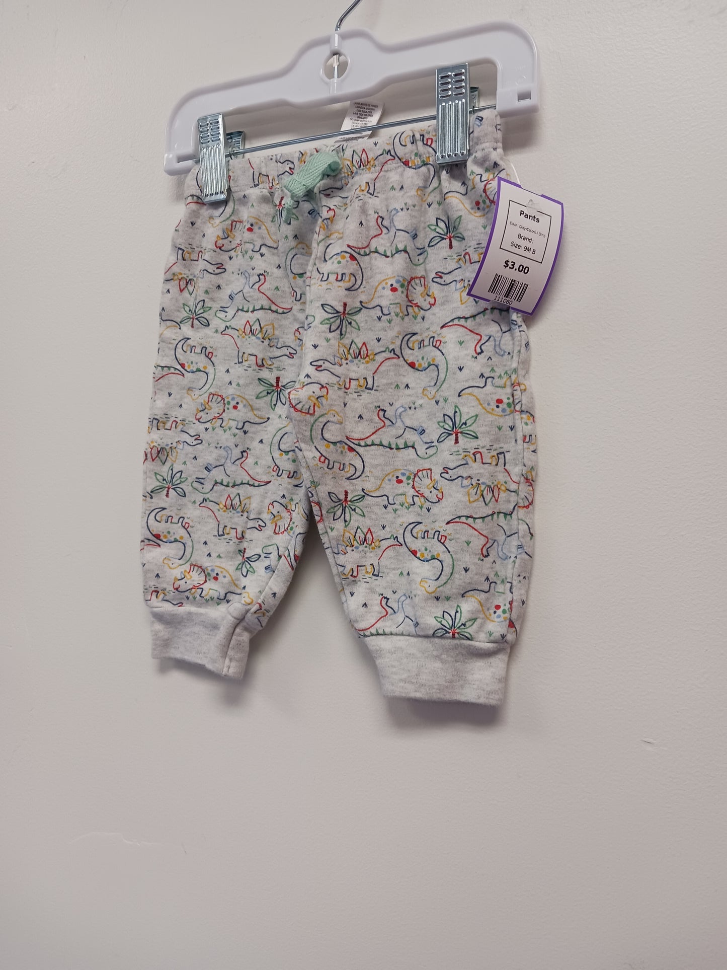 Grey/Colorful Dino Pants, 9M B