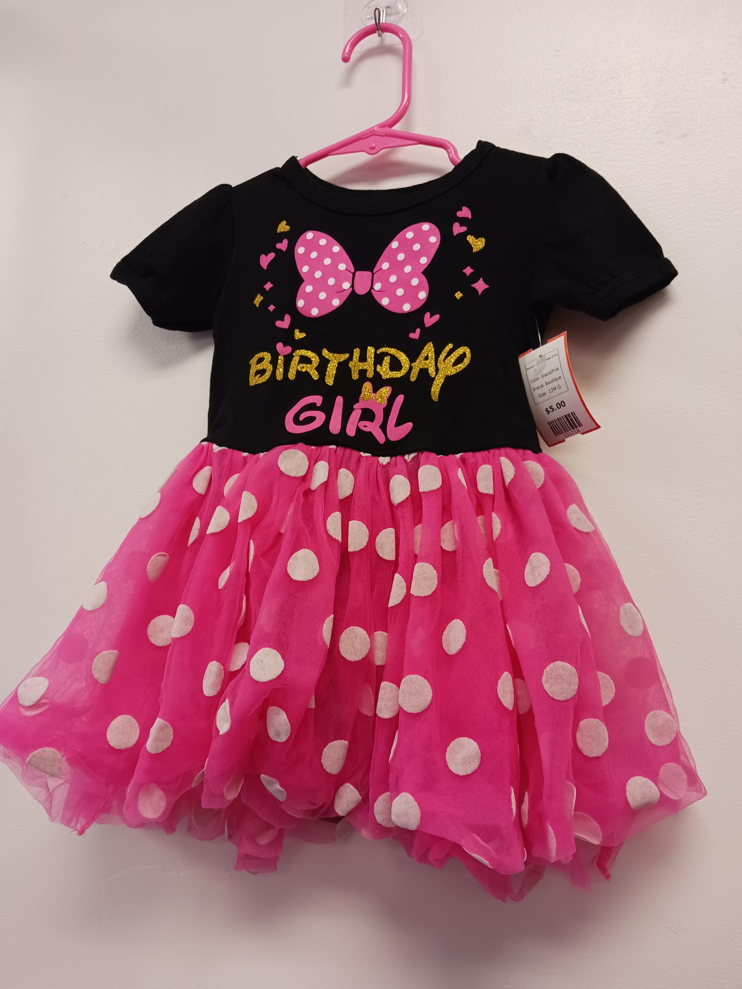 Black/Pink Boutique Minnie Mouse Birthday Dress, 12M G
