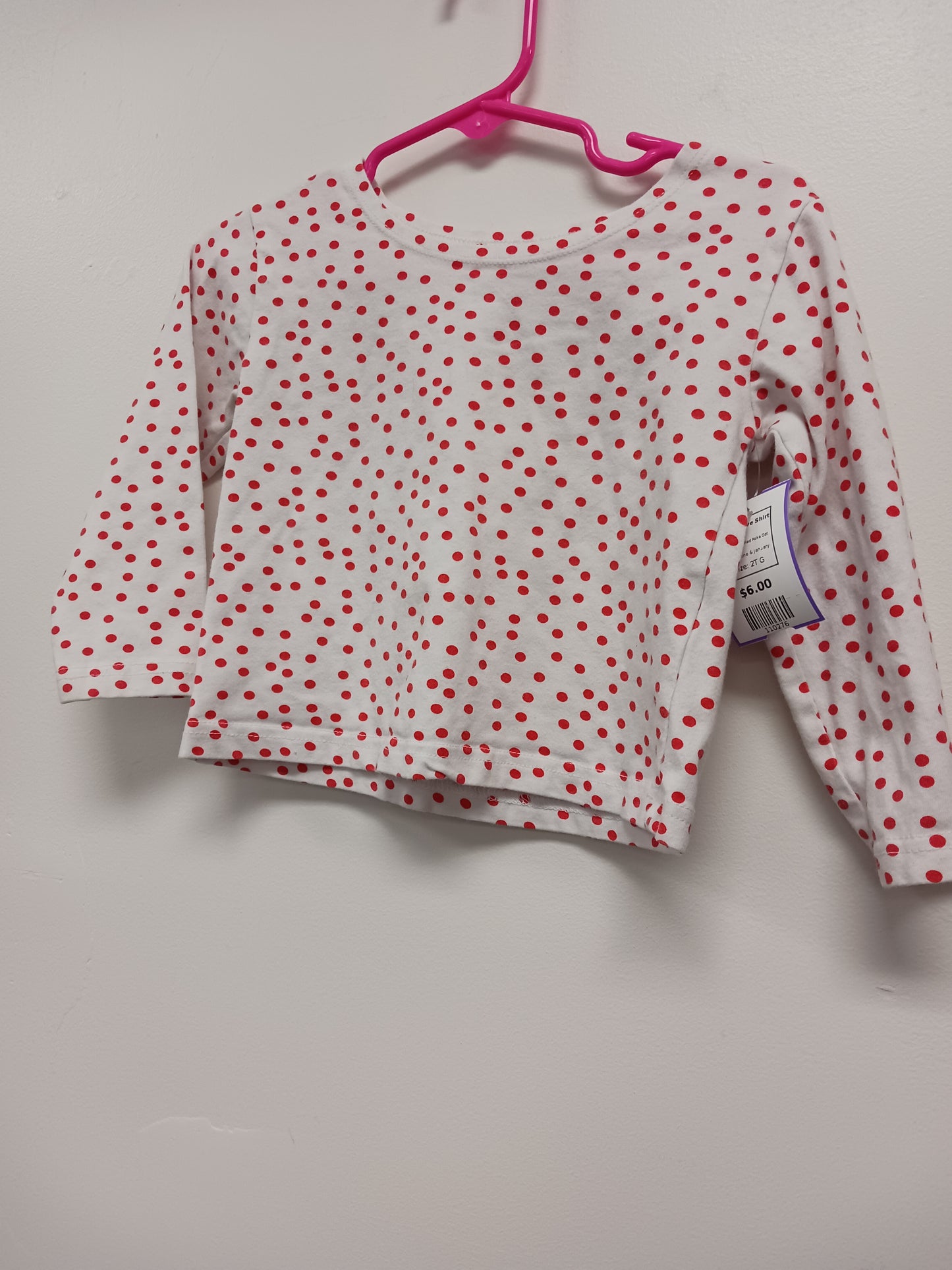 White/Red Polka Dot June & January Longsleeve Shirt, 2T G