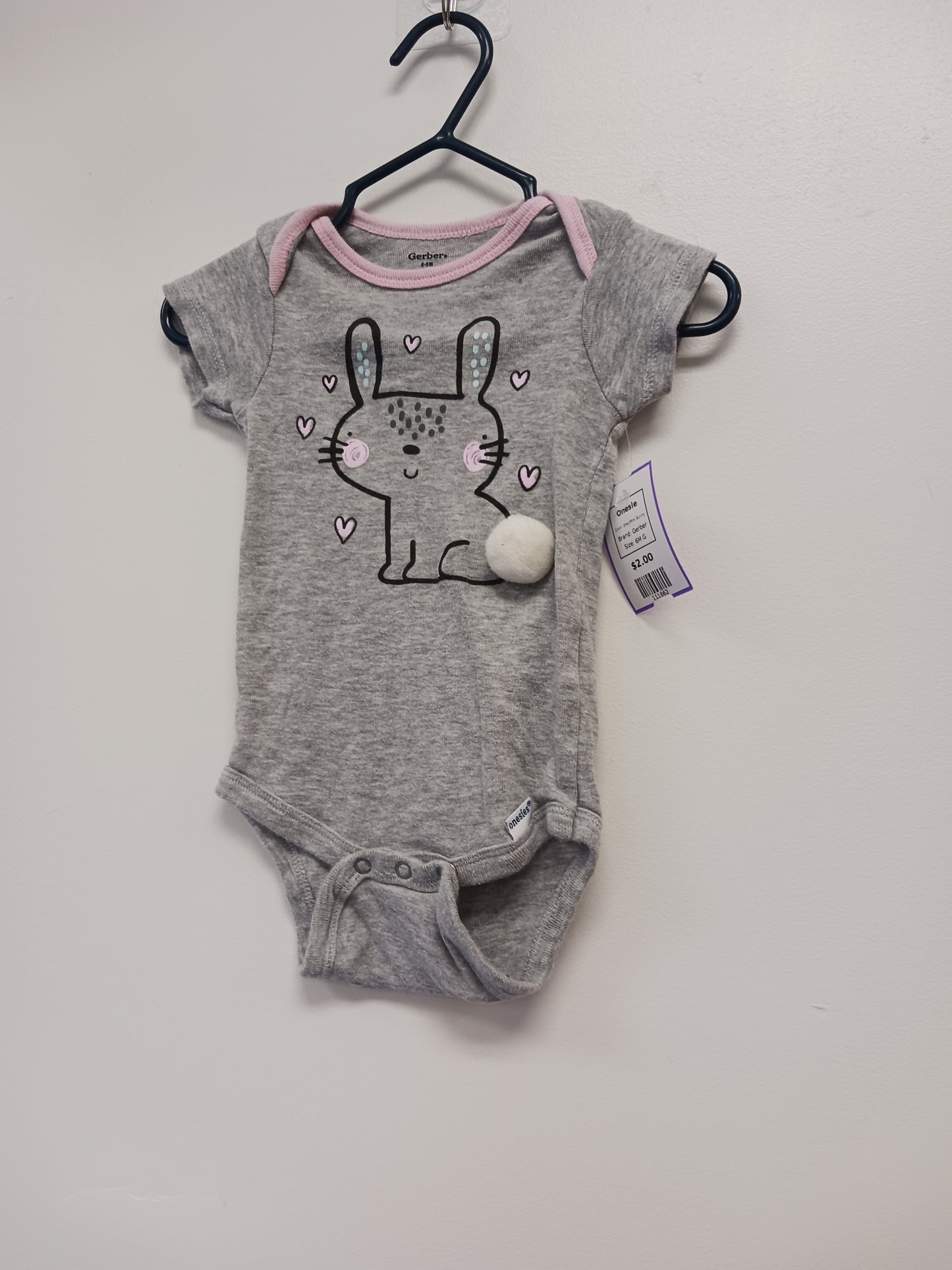 Grey/Pink Bunny Gerber Onesie, 6M G
