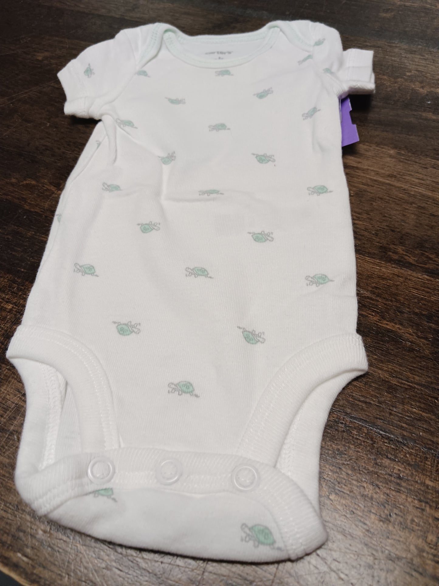 White/Green Turtle Carters Onesie, NB G