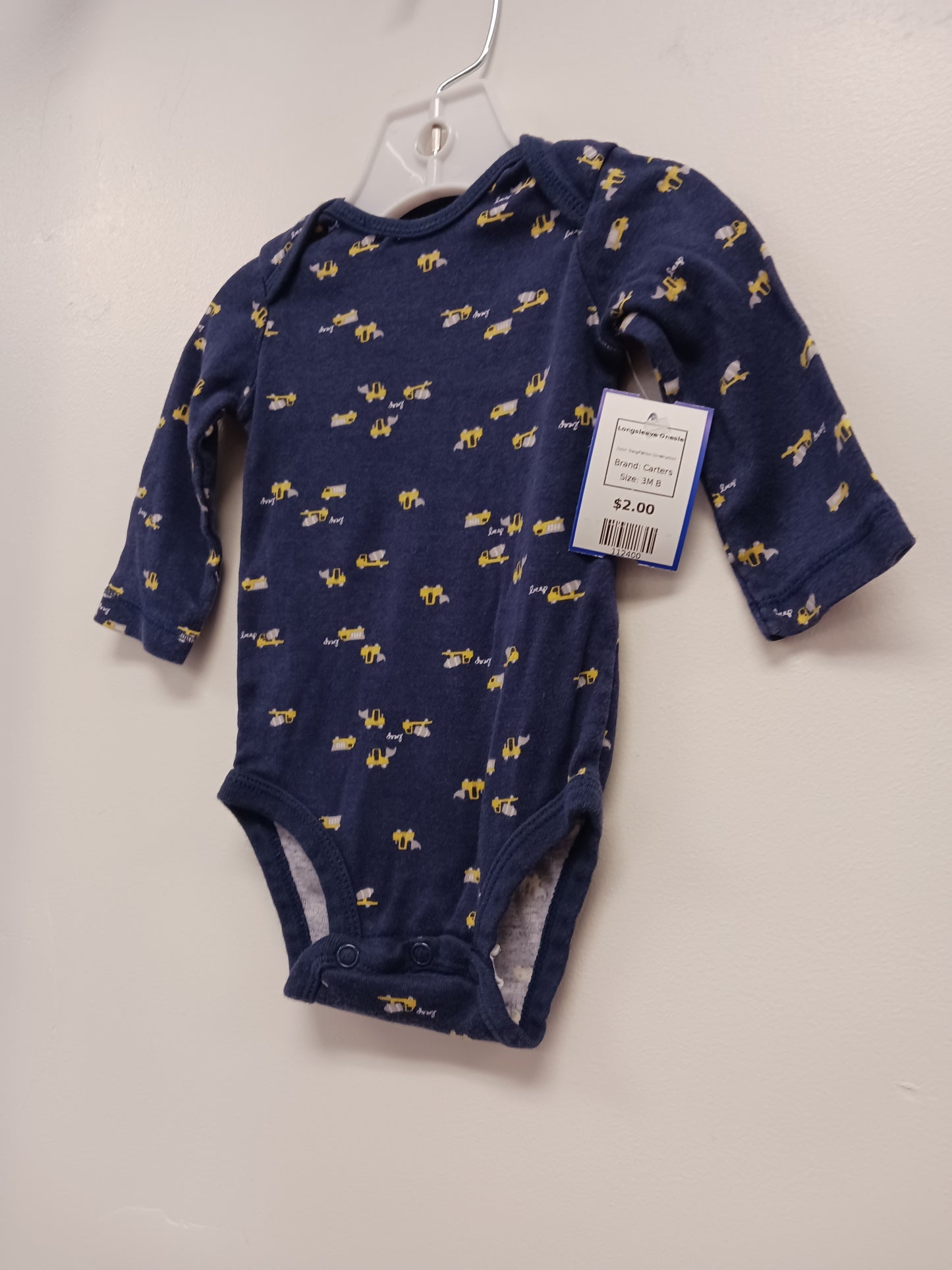 Navy/Yellow Construction Carters Longsleeve Onesie, 3M B