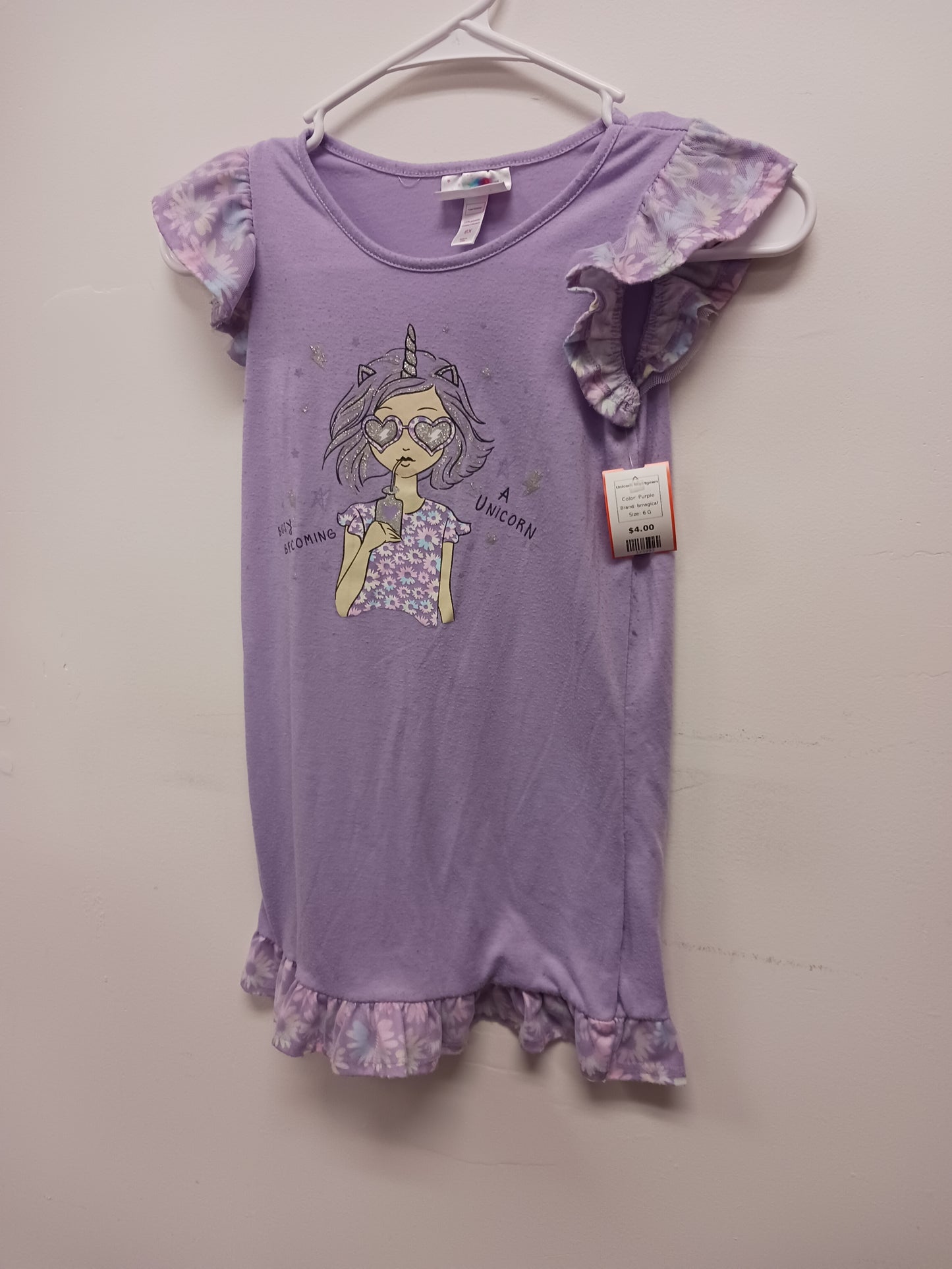 Purple bmagical Unicorn Nightgown, 6 G