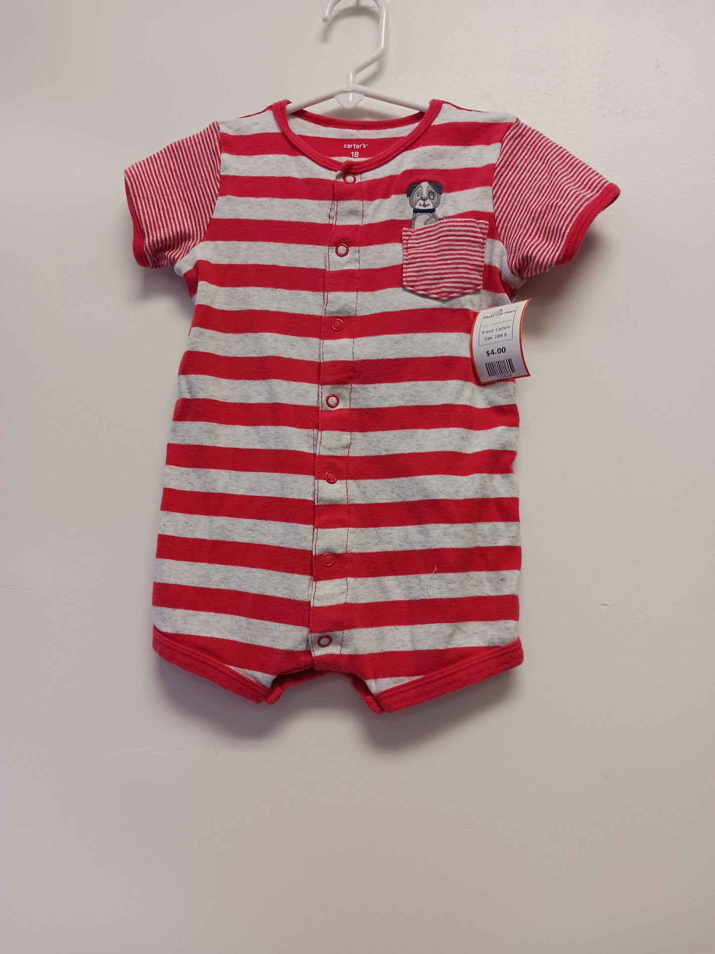 Grey/Grey Striped Carters Short One Piece, 18M B