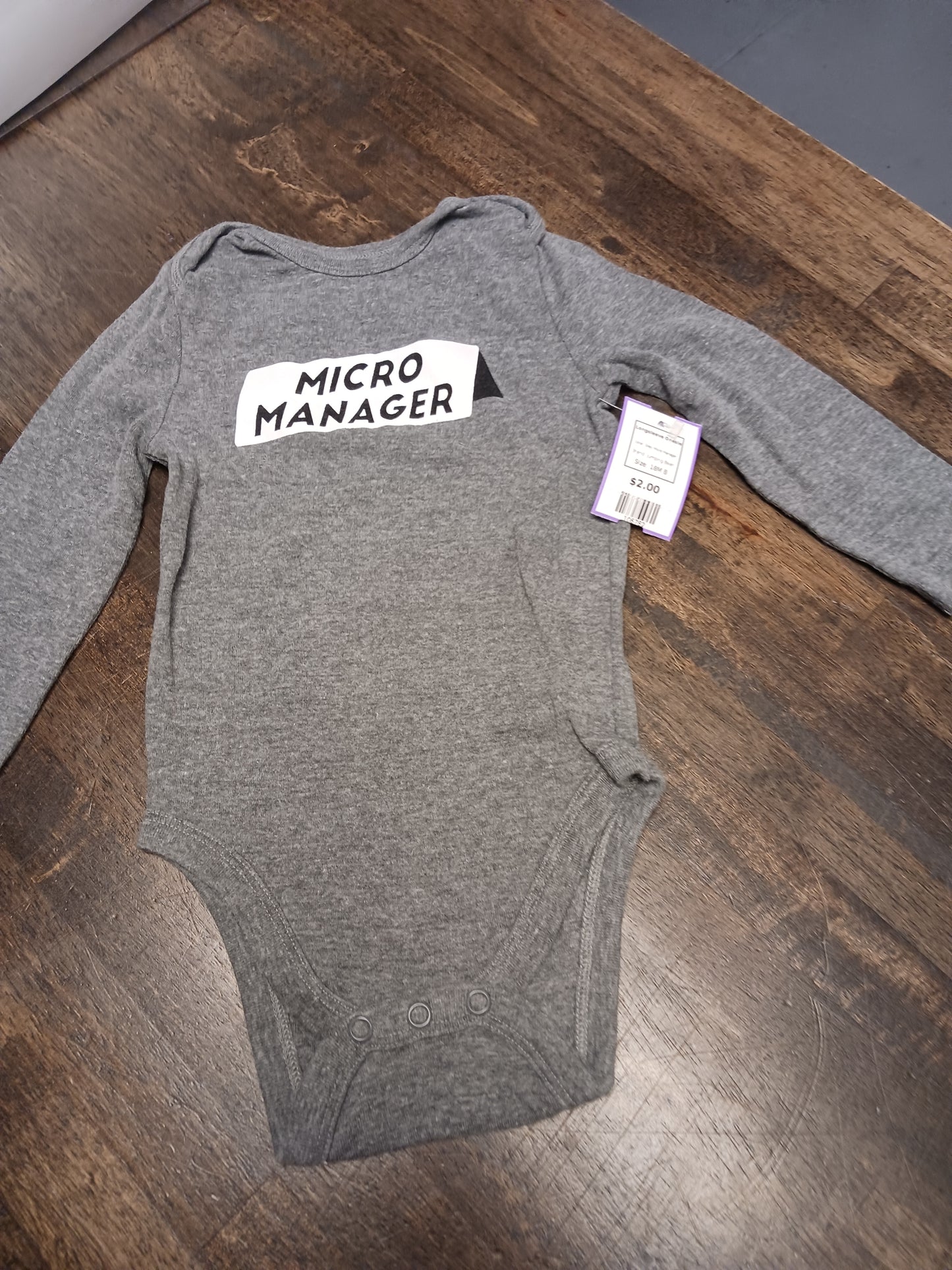 Grey Micro Manager Jumping Bean Longsleeve Onesie, 18M B
