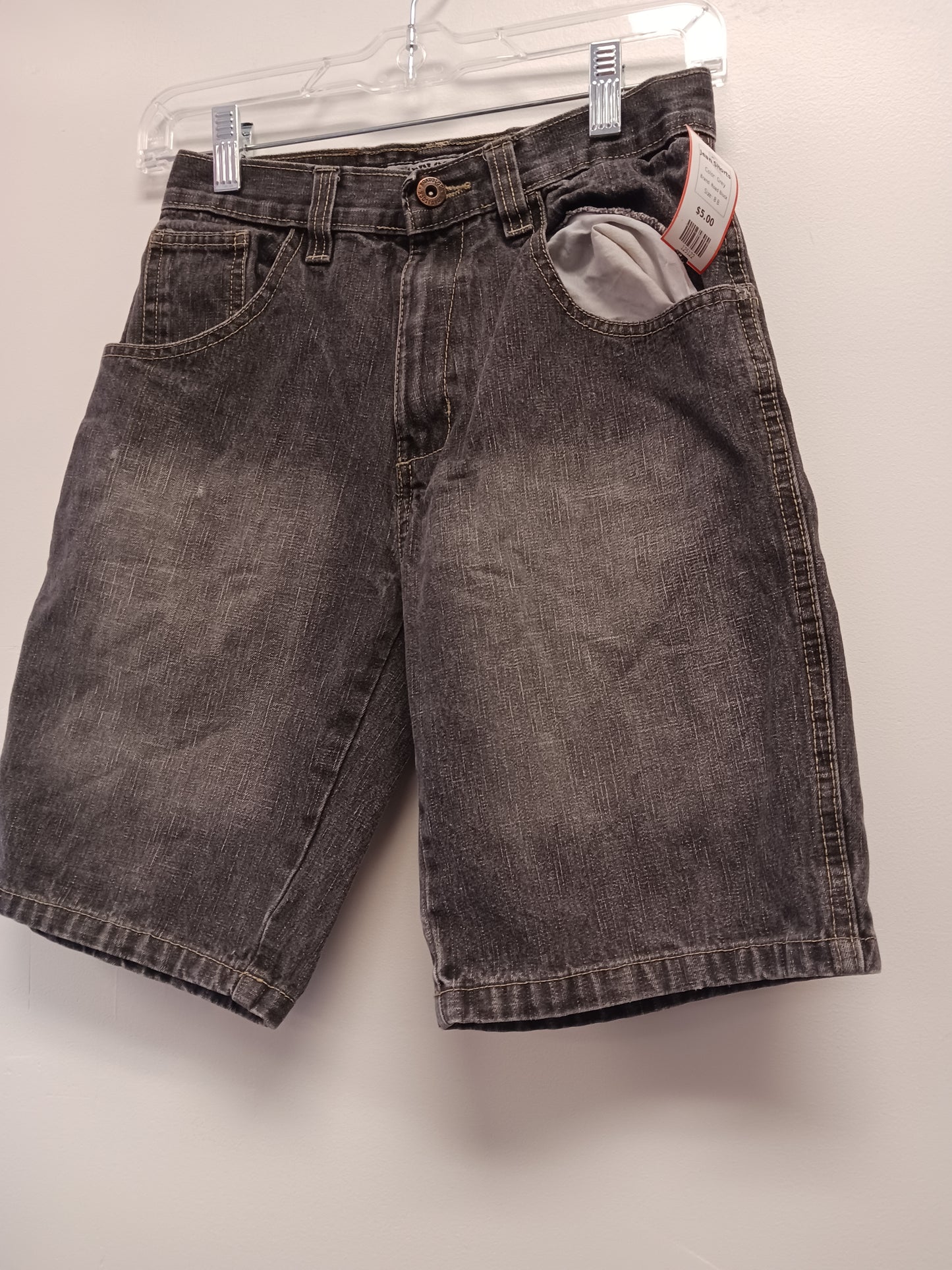 Grey Road Block Jean Shorts, 8 B