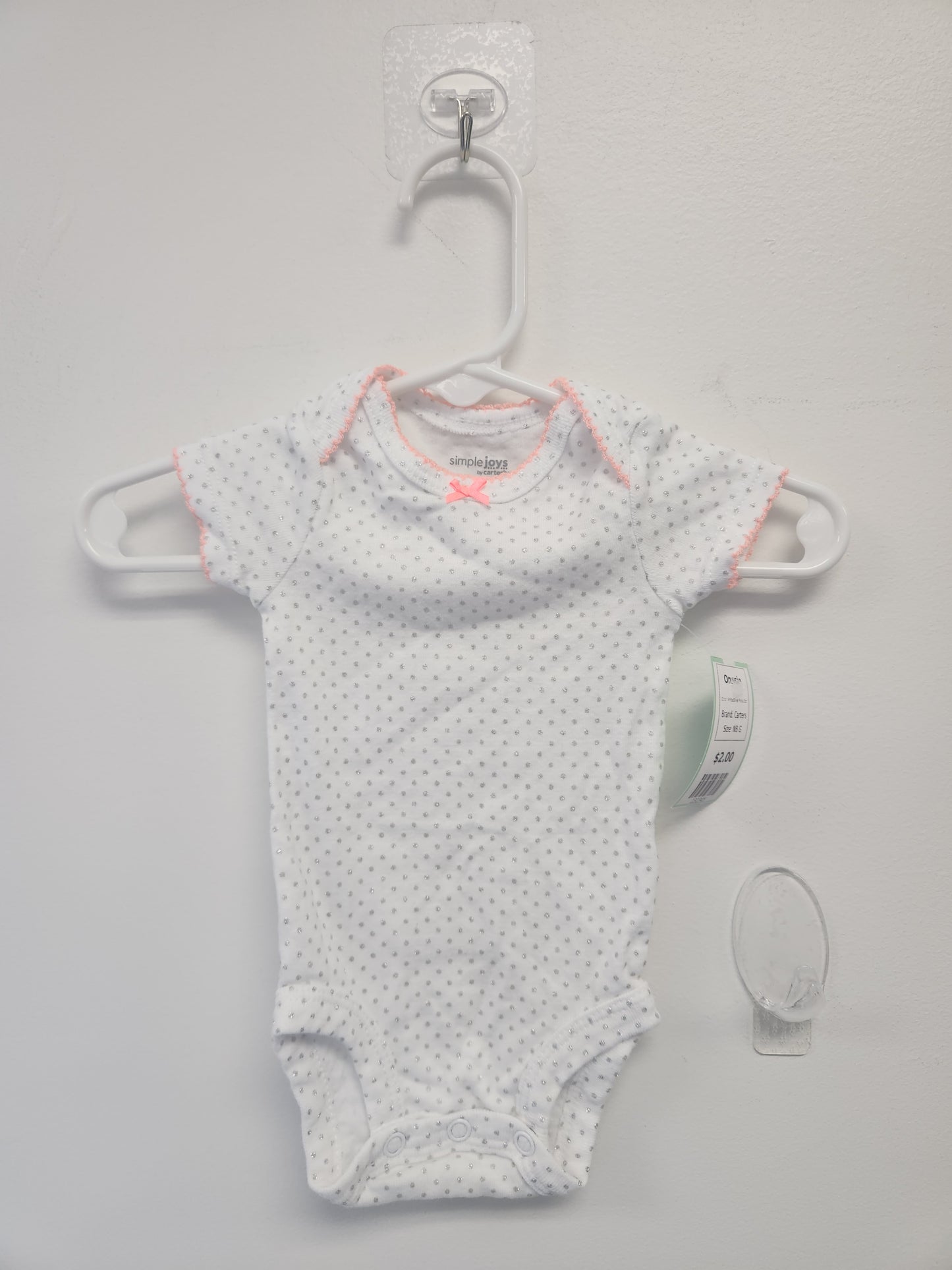 White/Silver Polka Dot Carters Onesie, NB G