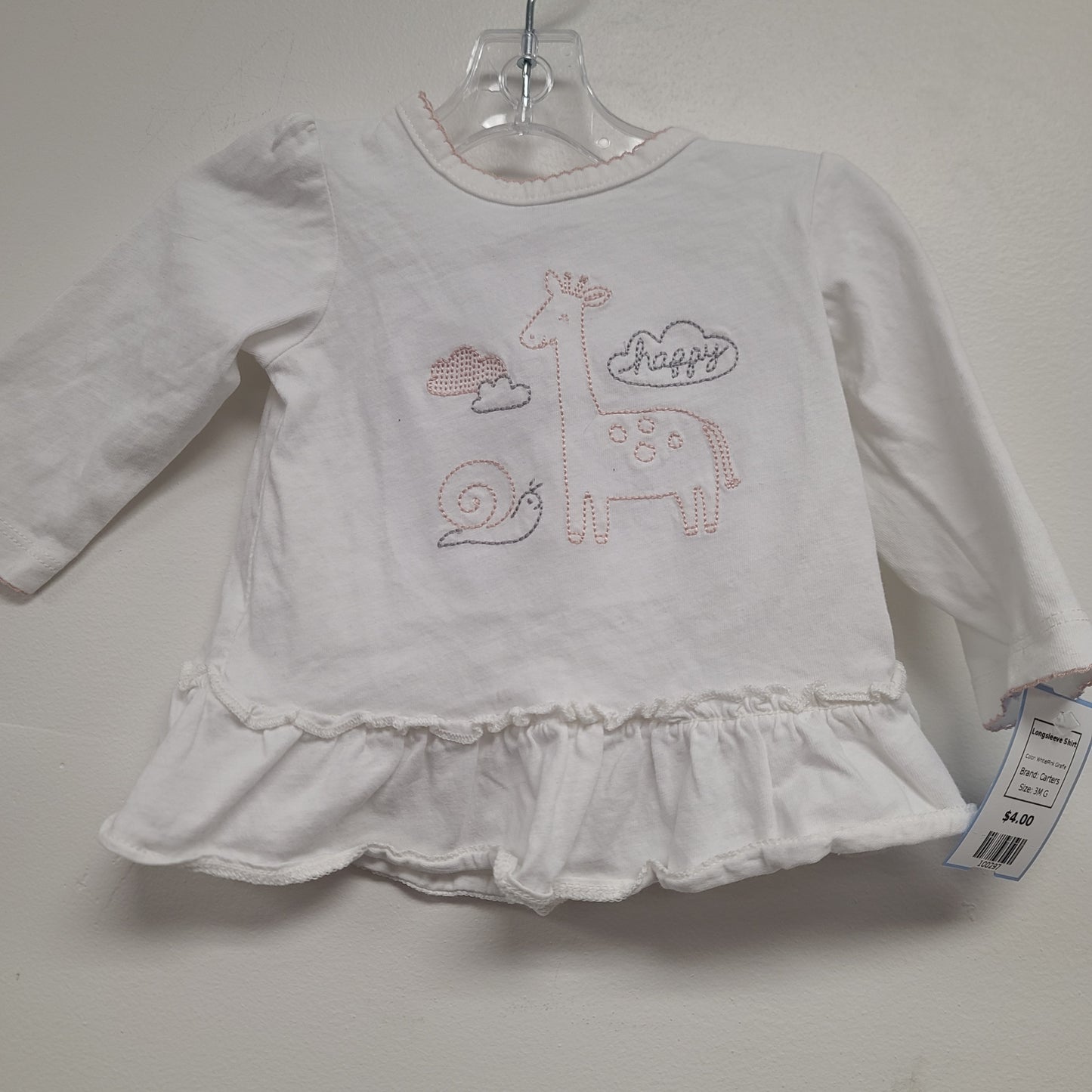 White/Pink Giraffe Carters Longsleeve Shirt, 3M G