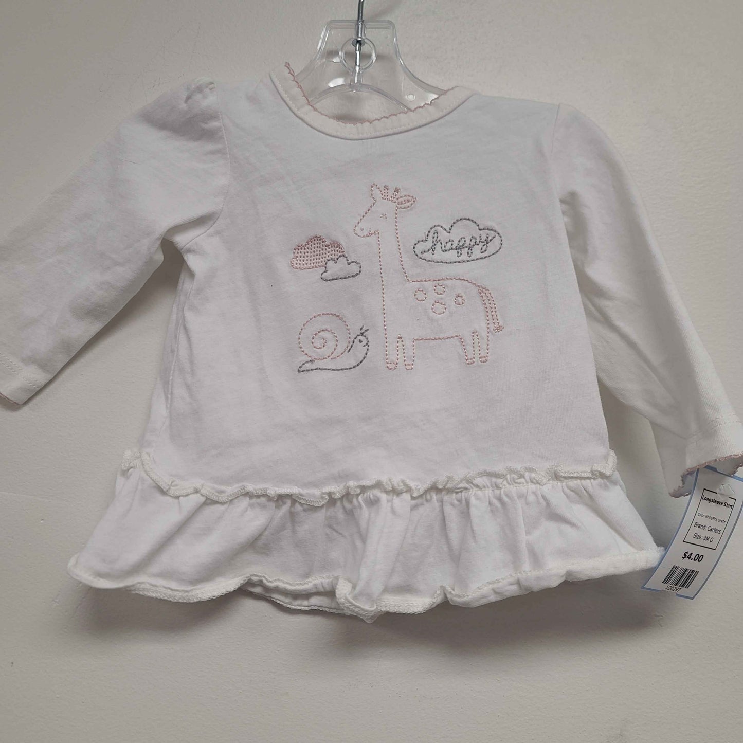 White/Pink Giraffe Carters Longsleeve Shirt, 3M G