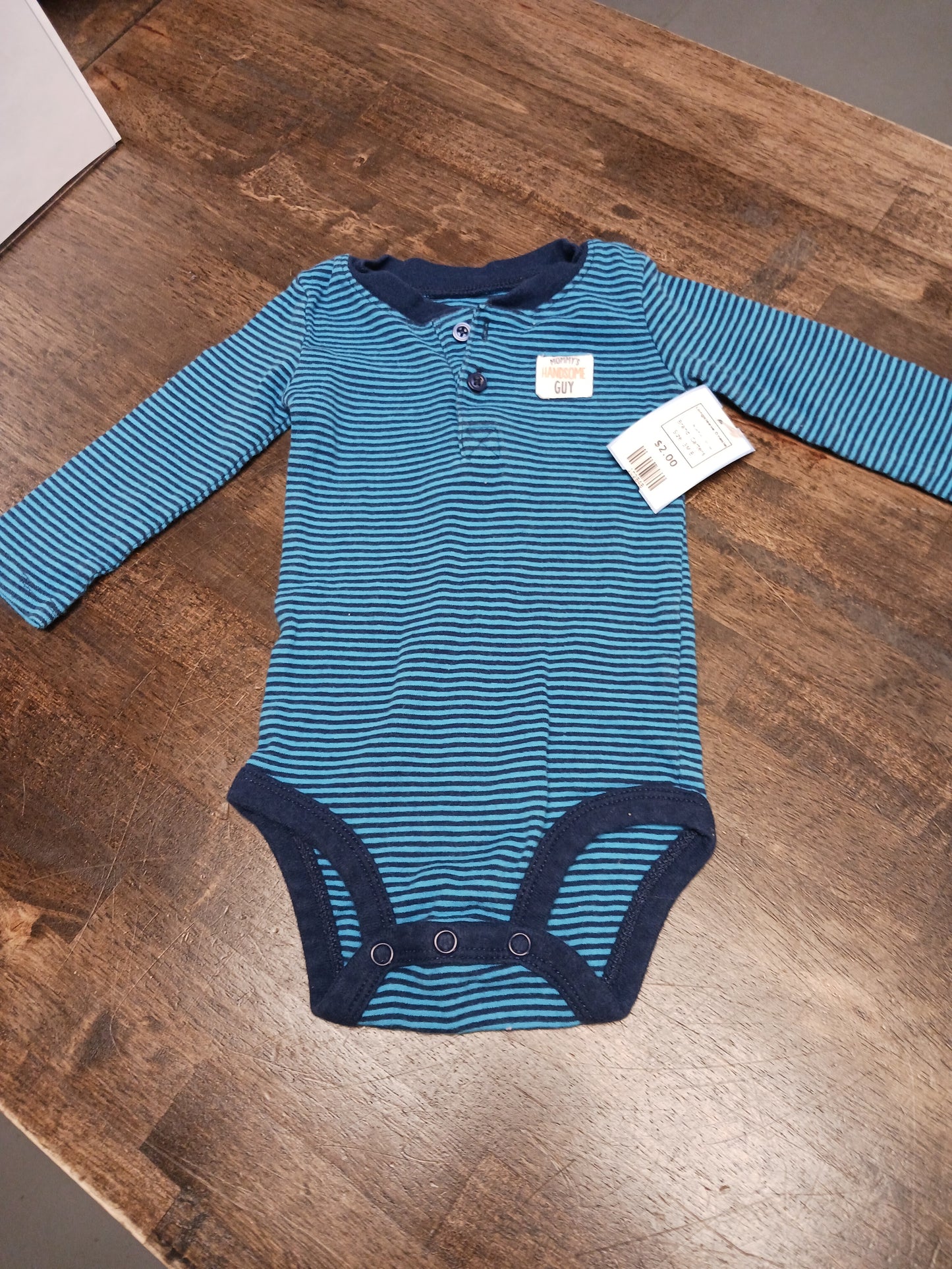 Blue/Navy Striped Carters Longsleeve Onesie, 3M B