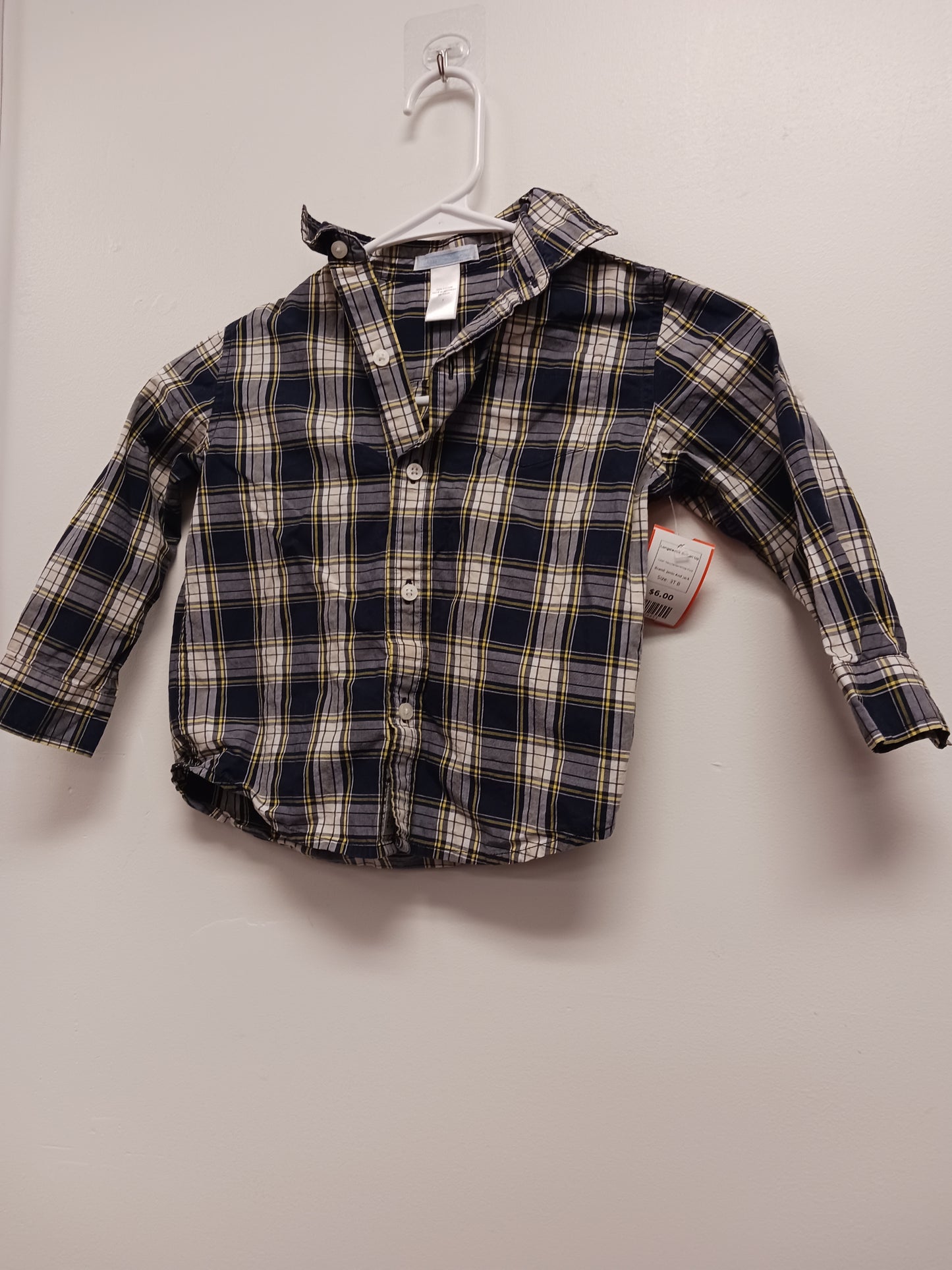 Navy/Yellow/White Plaid Janie And Jack Longsleeve Button Up, 3T B