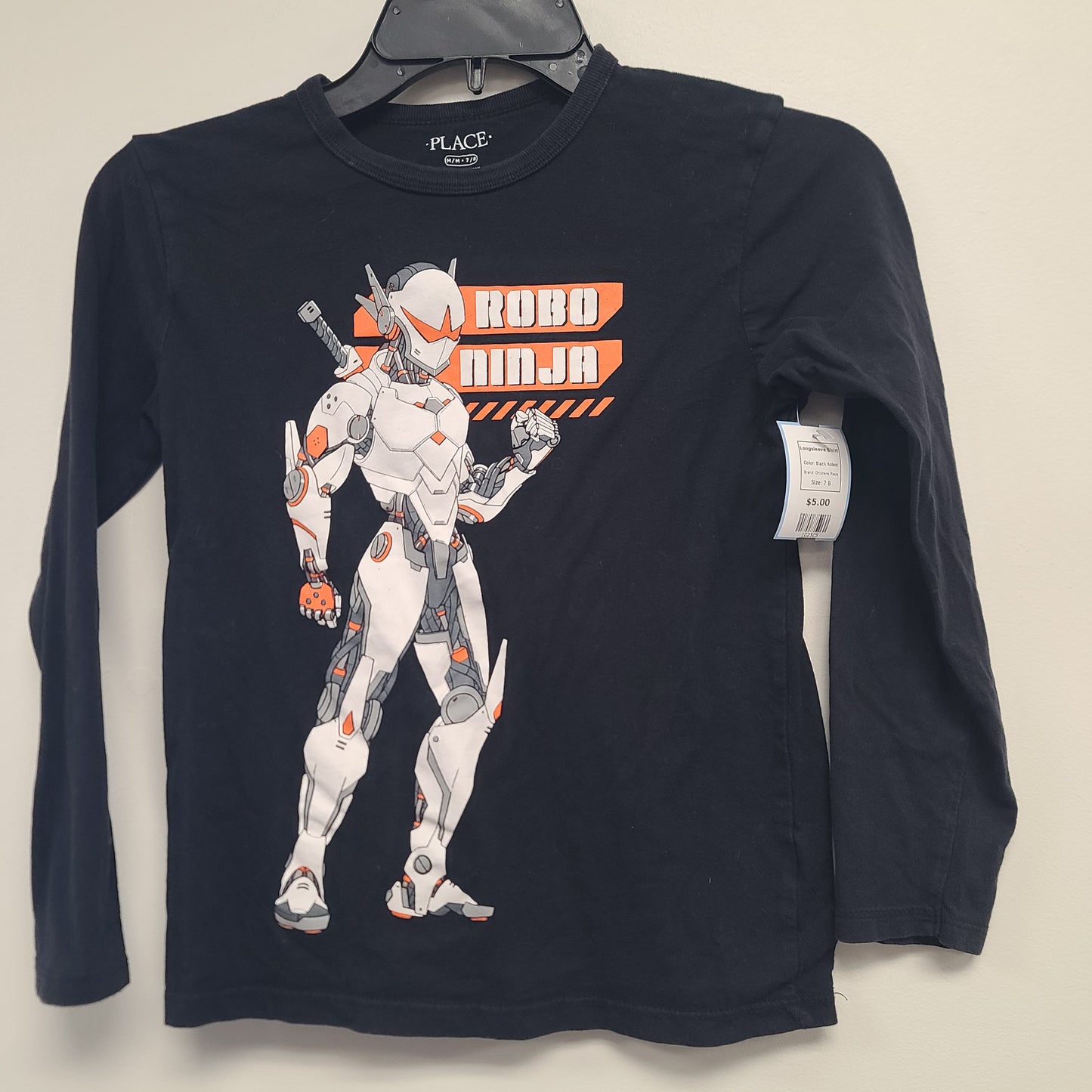 Black Robot Childrens Place Longsleeve Shirt, 7 B