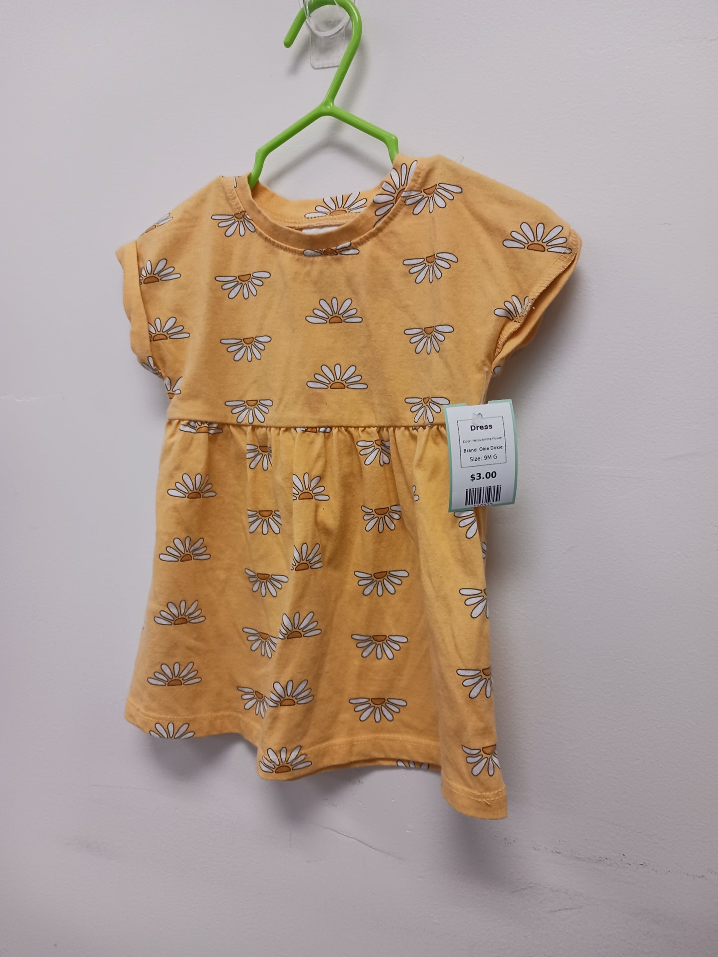 Yellow/White Flower Okie Dokie Dress, 9M G