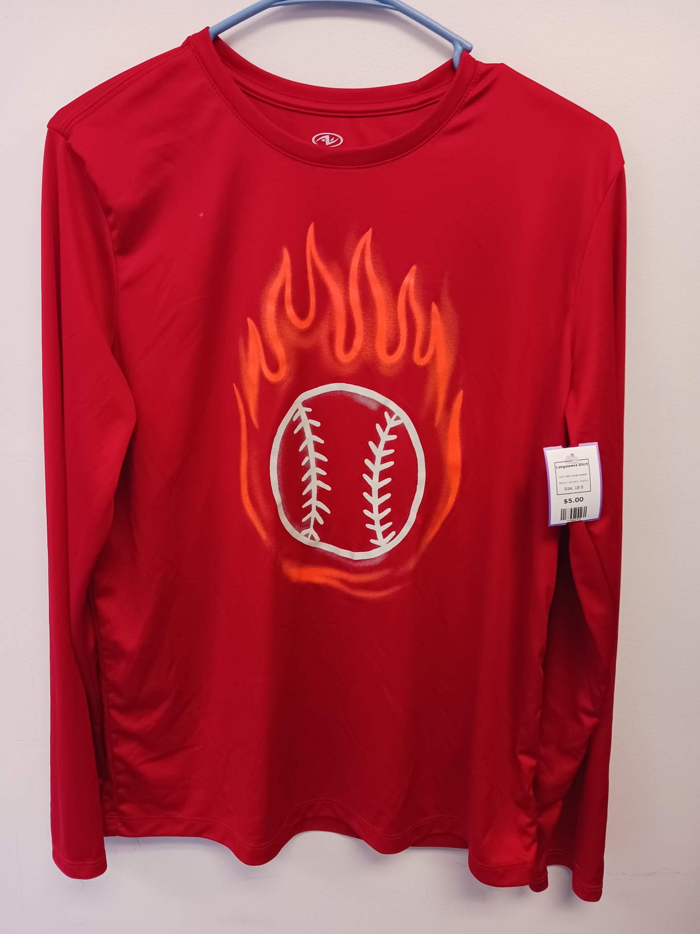 Red/Orange Baseball Athletic Works Longsleeve Shirt, 18 B