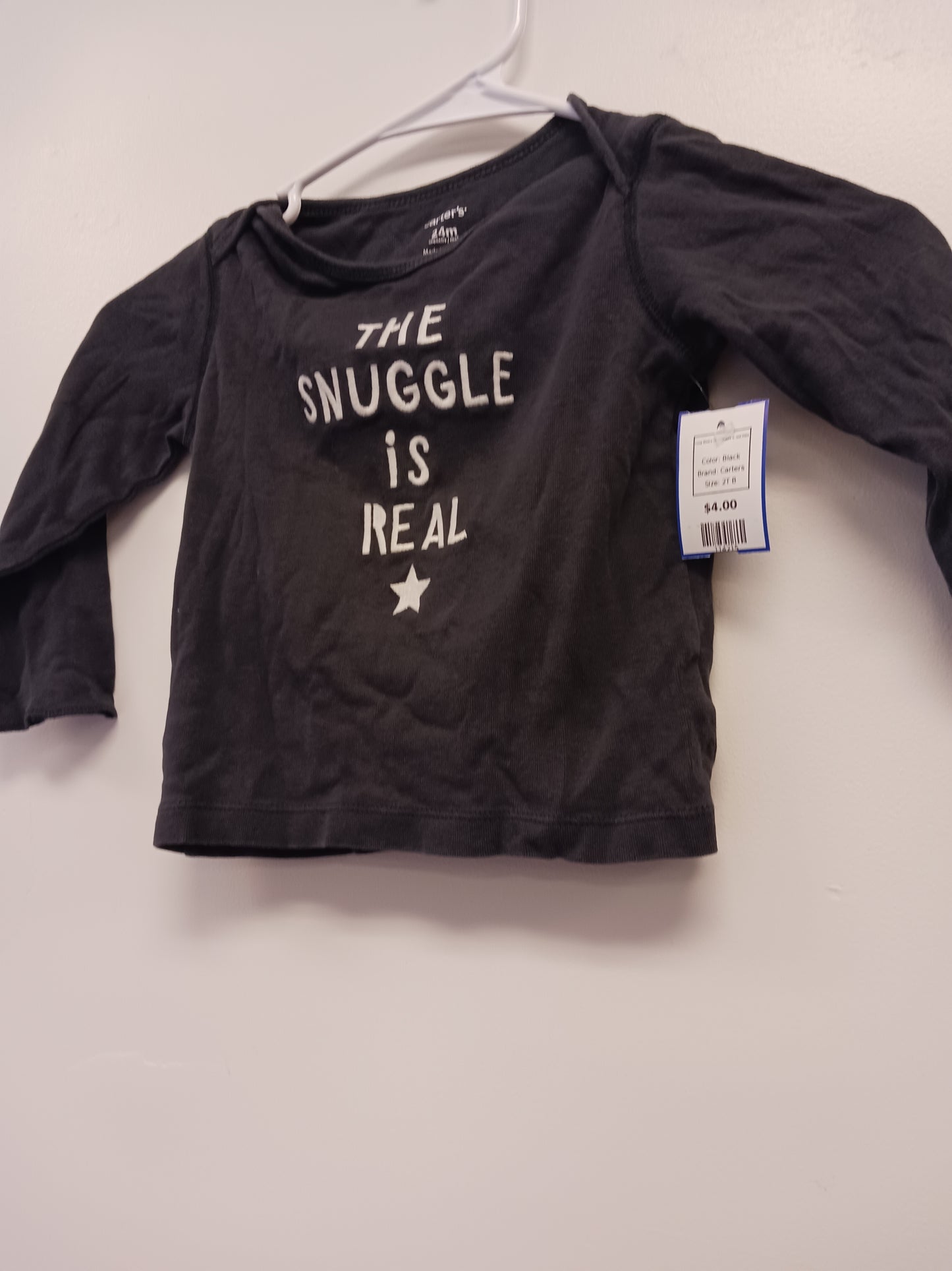 Black Carters Long Sleeve The Snuggle is real Shirt, 2T B
