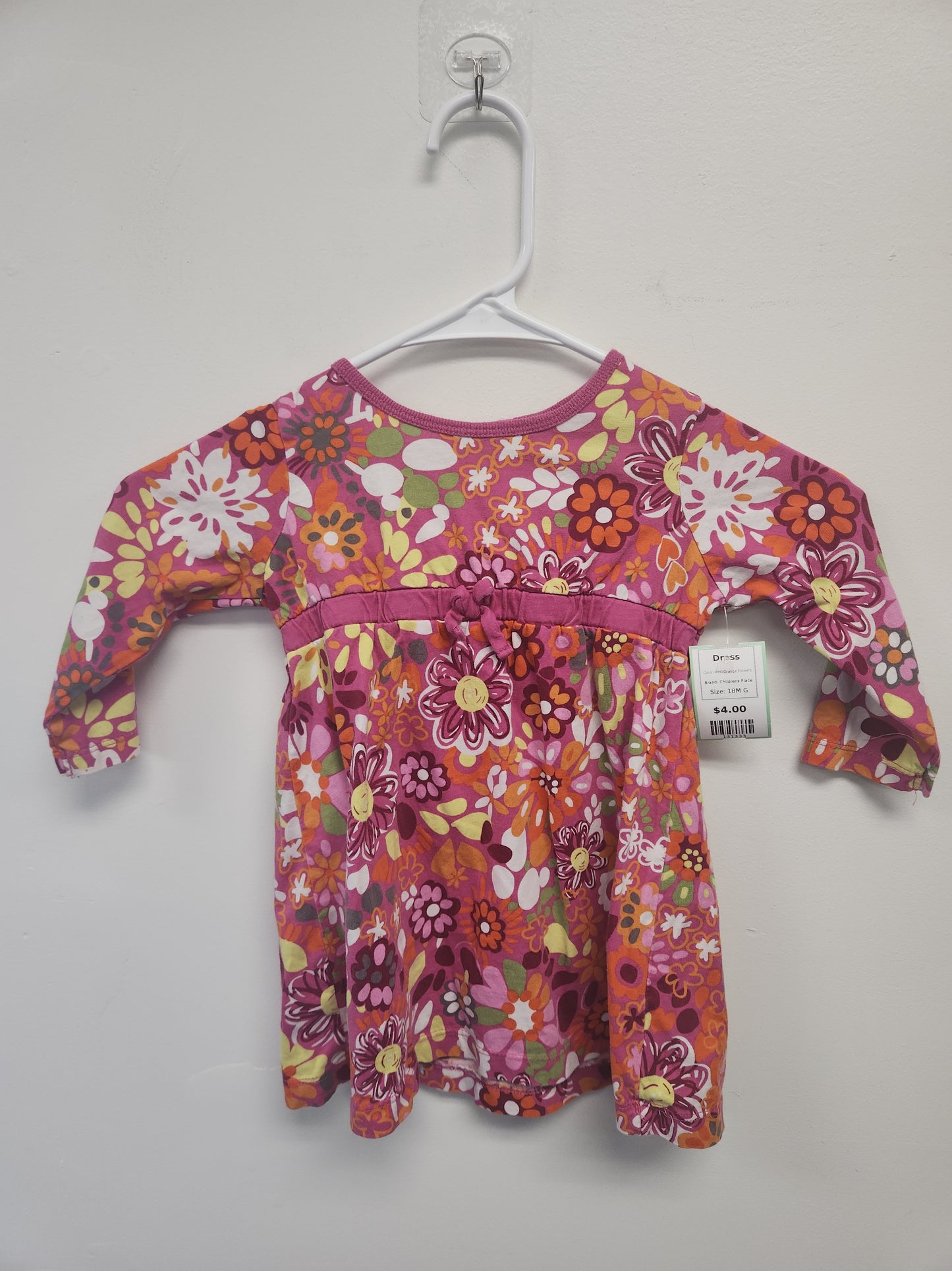 Pink/Orange Flowers Childrens Place Dress, 18M G