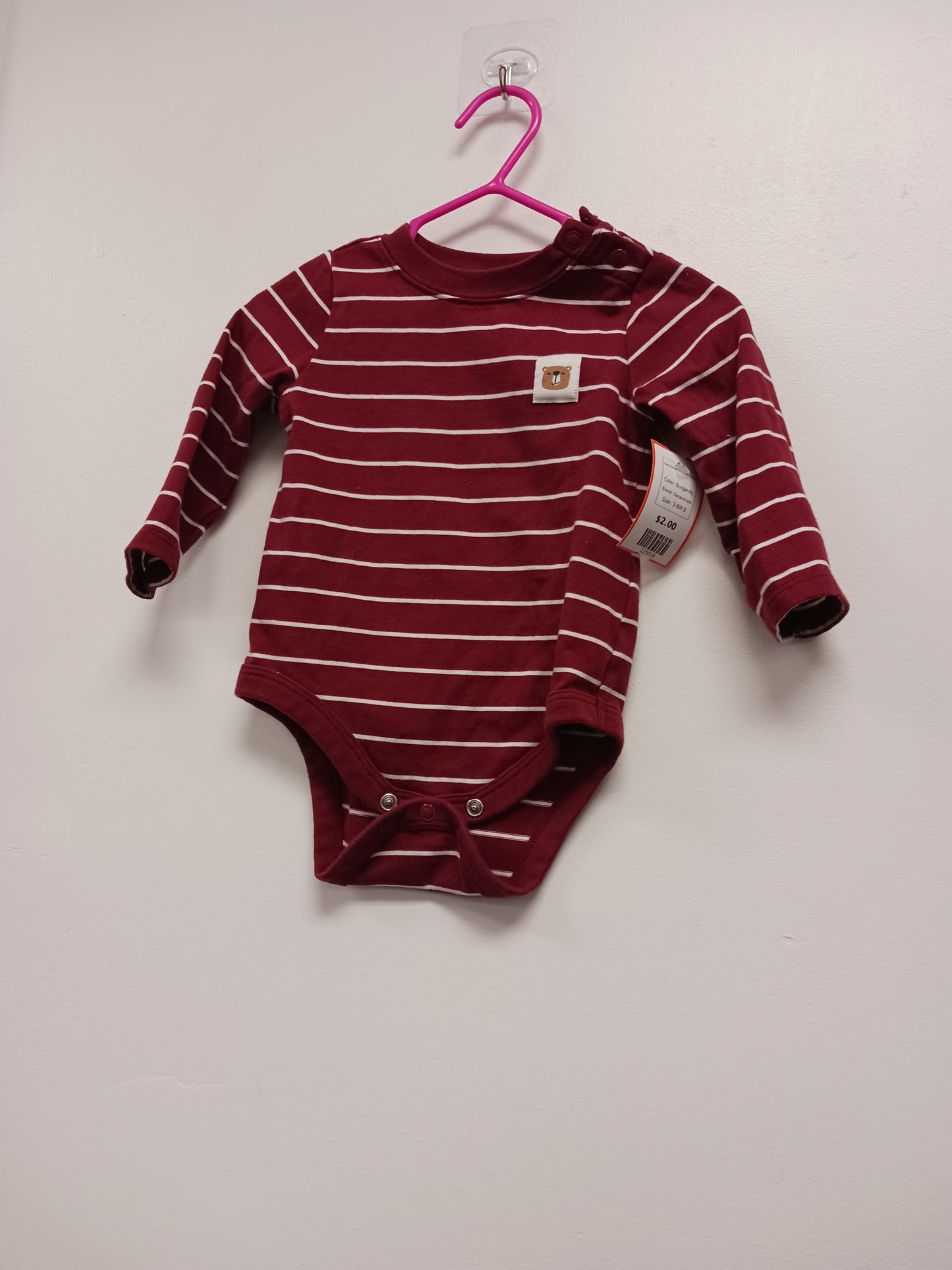 Burgandy Garanimals Long Sleeve Striped Onesie, 3-6M B