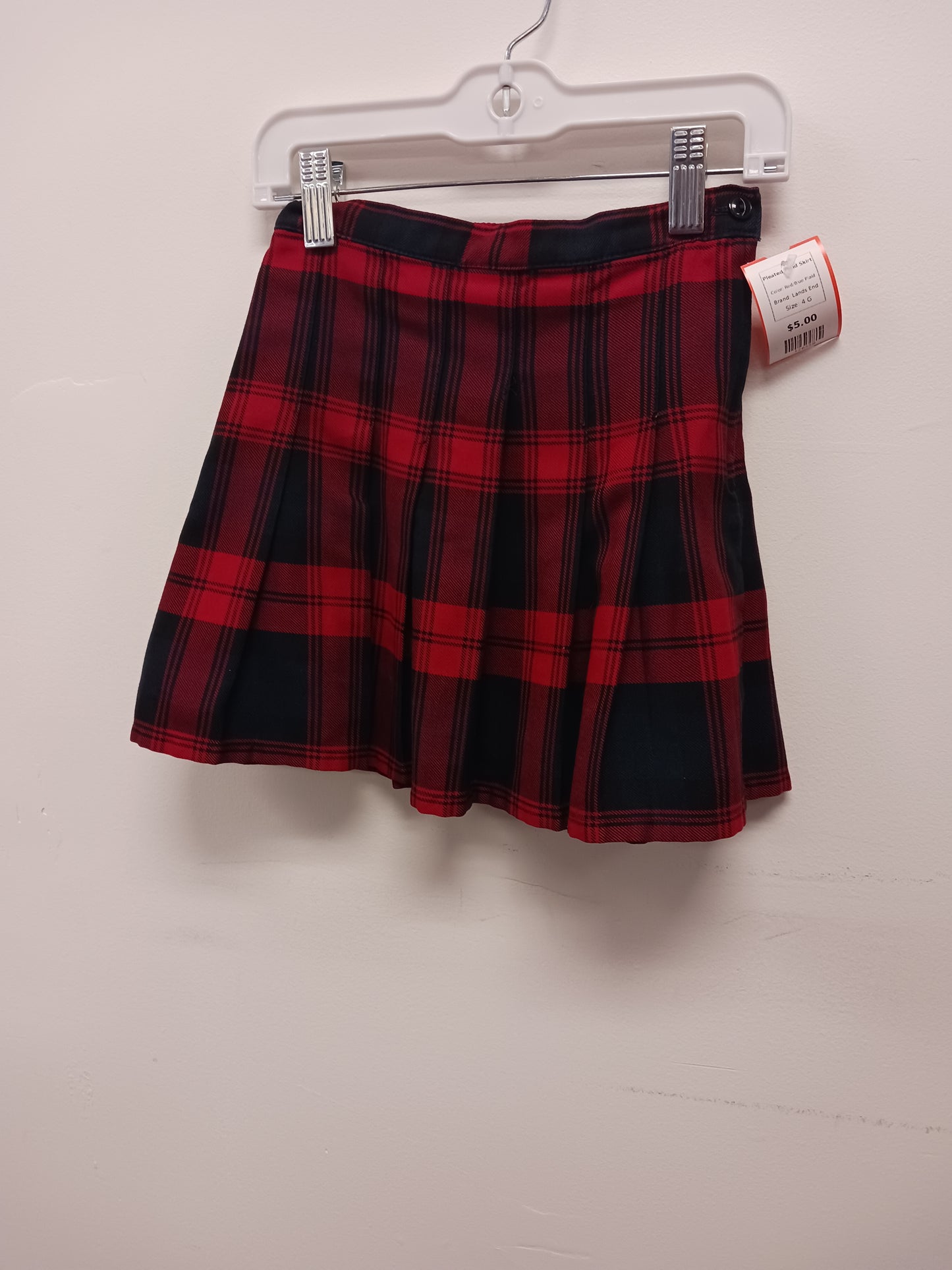 Red/Blue Plaid Lands End Pleated Plaid Skirt, 4 G