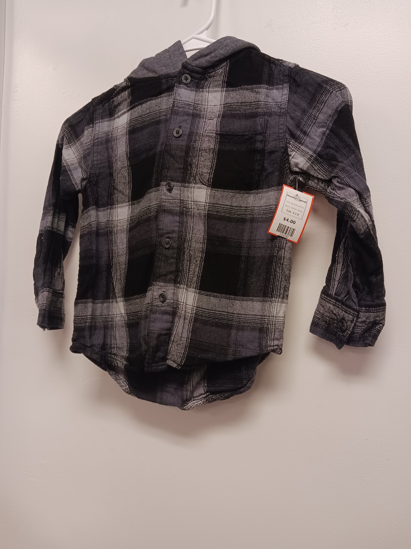 Black/Grey/White Wonder Nation Hooded Flannel, 4-5 B