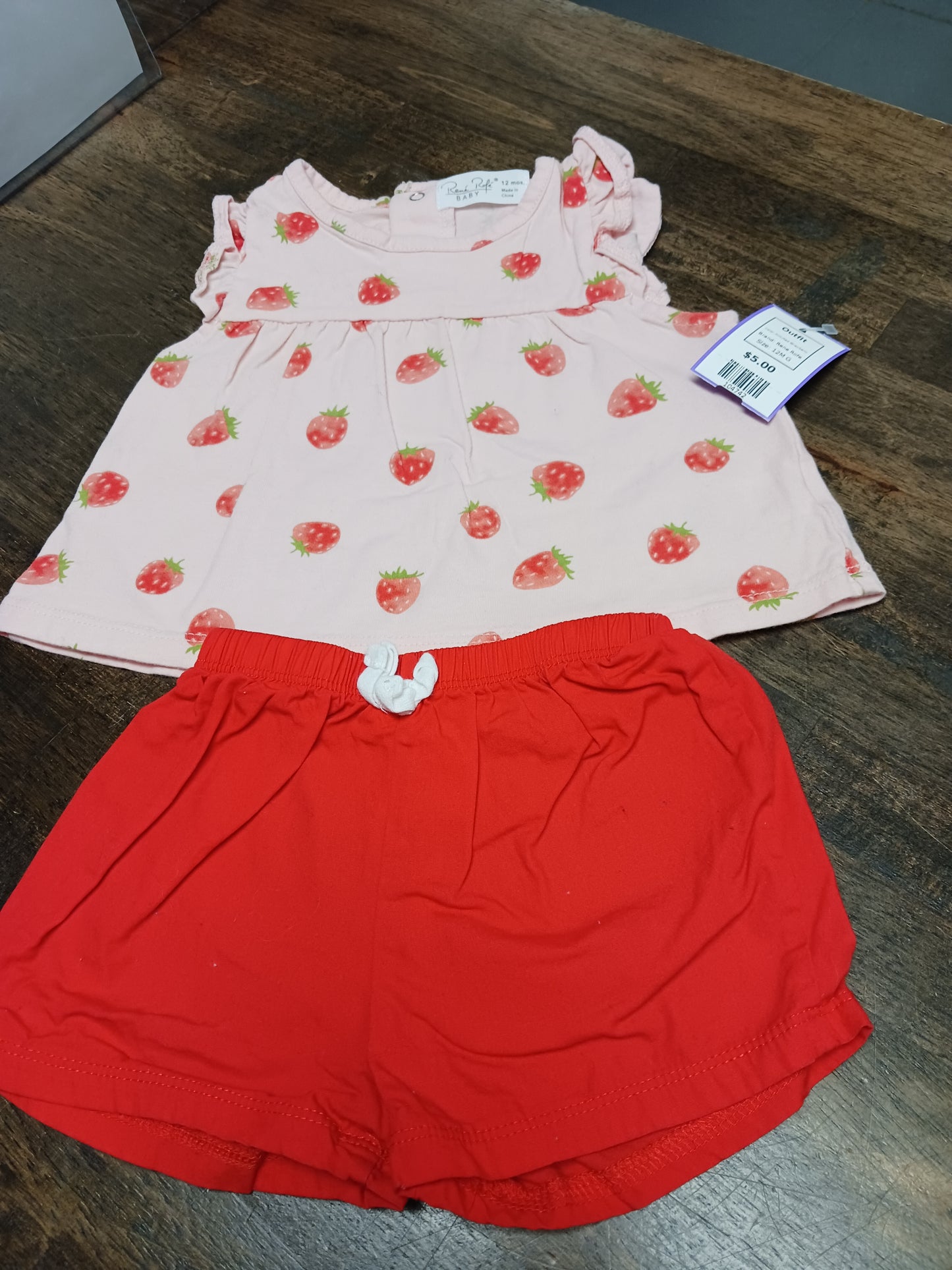 Pink/Red Strawberry Rene Rofe Outfit, 12M G