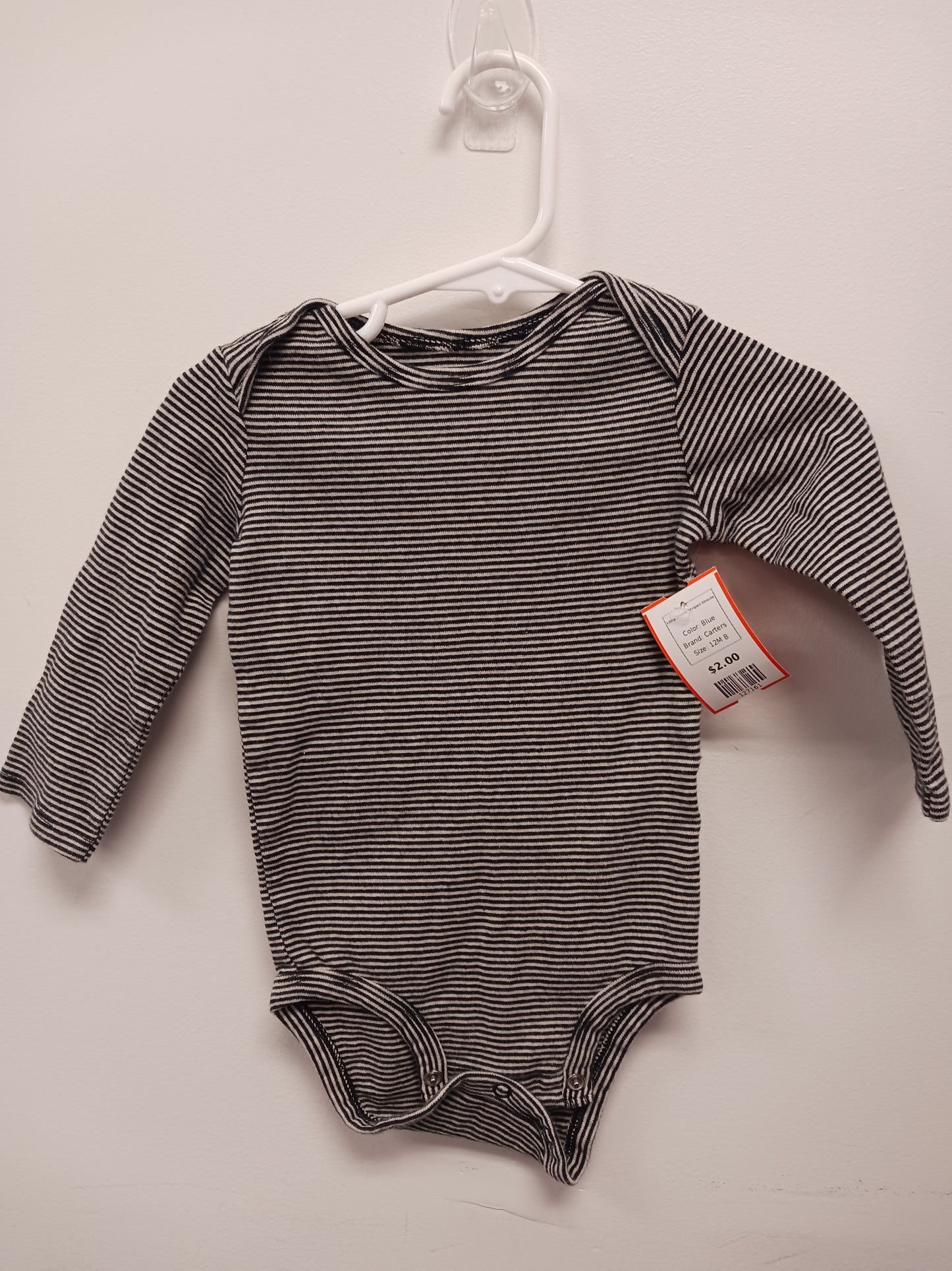 Blue Carters Long Sleeve Striped Onesie, 12M B