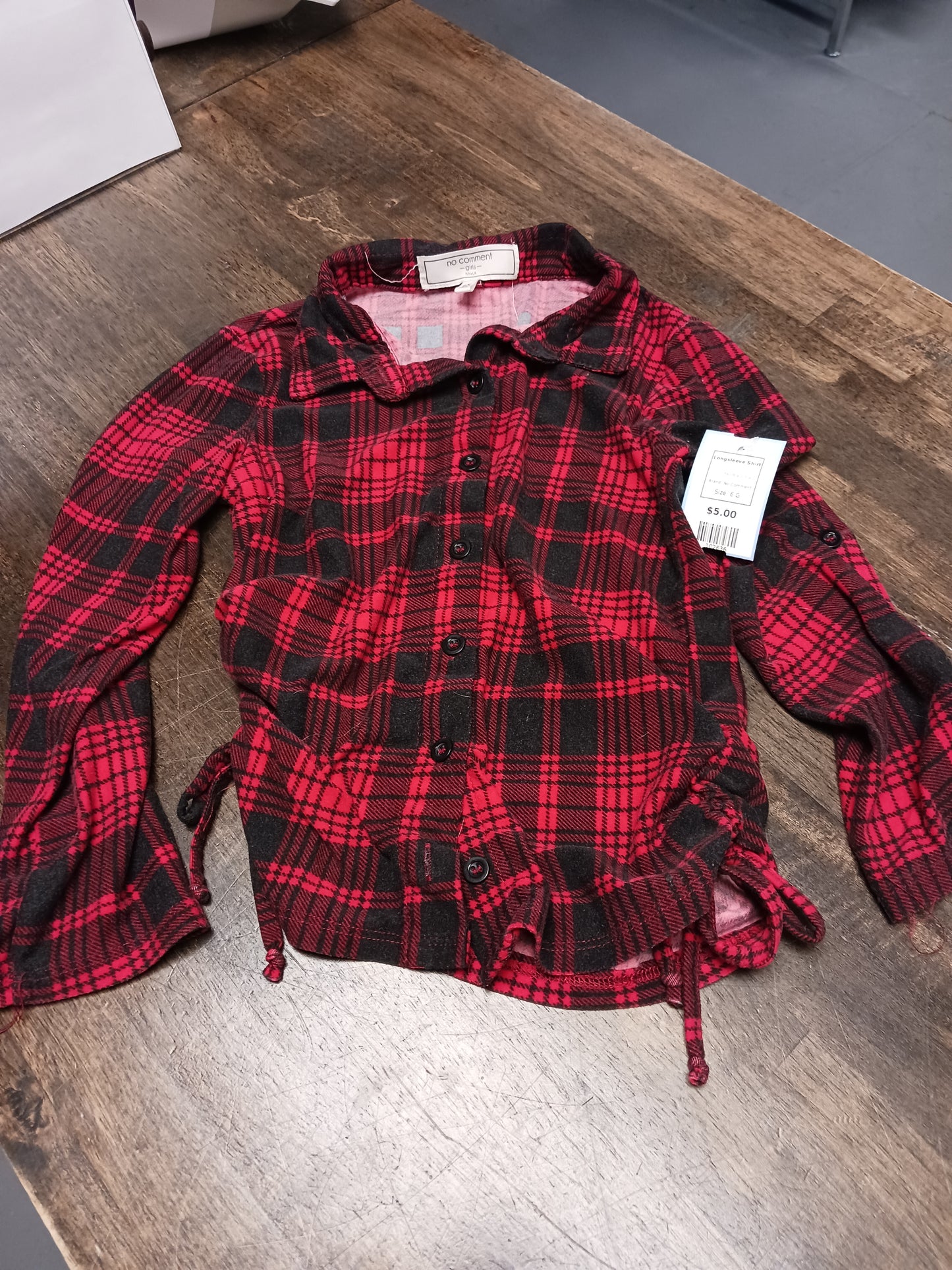 Red/Black Plaid No Comment Longsleeve Shirt, 6 G