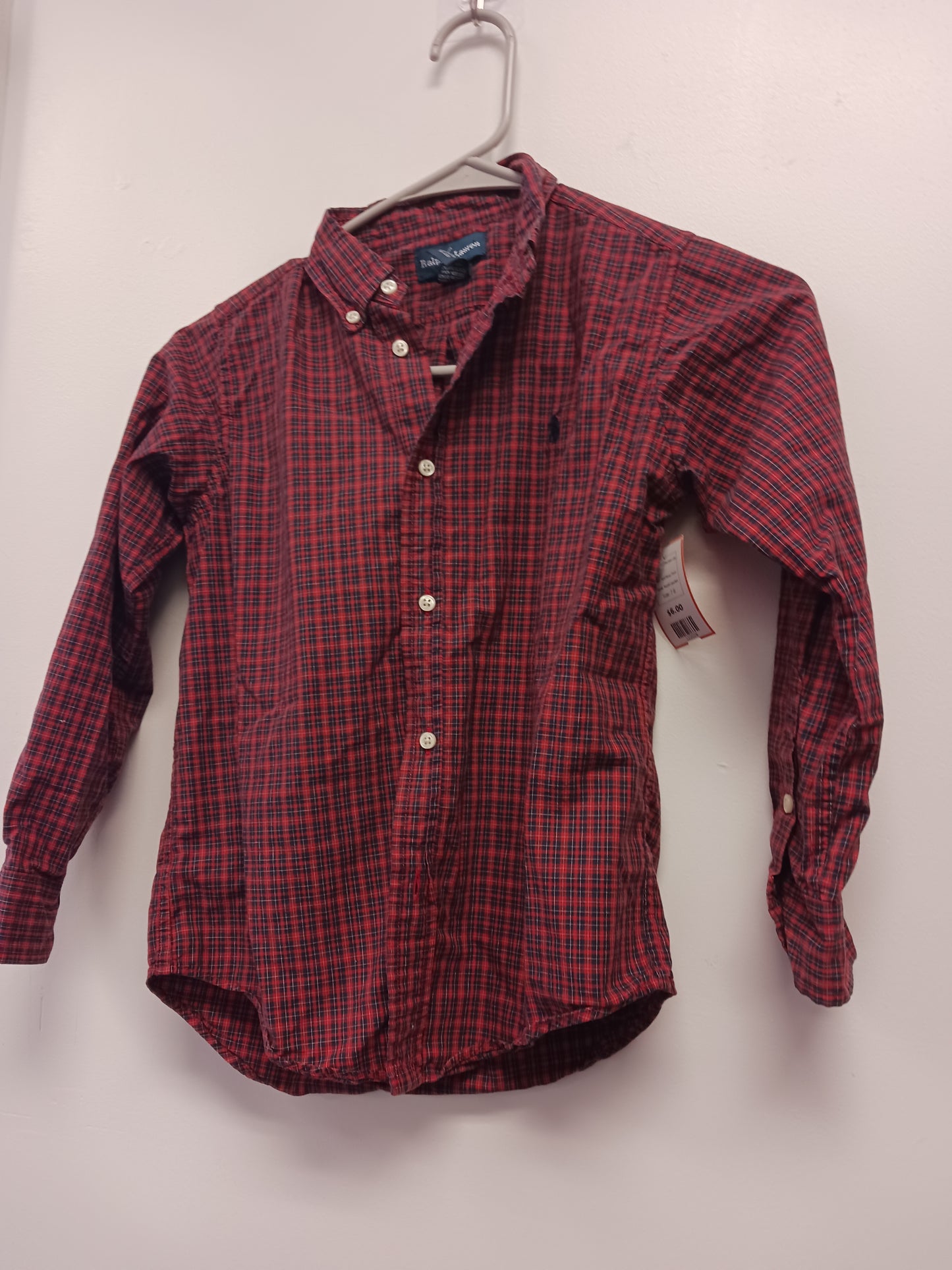 Red/Navy Plaid Ralph Lauren Longsleeve Button Up, 7 B