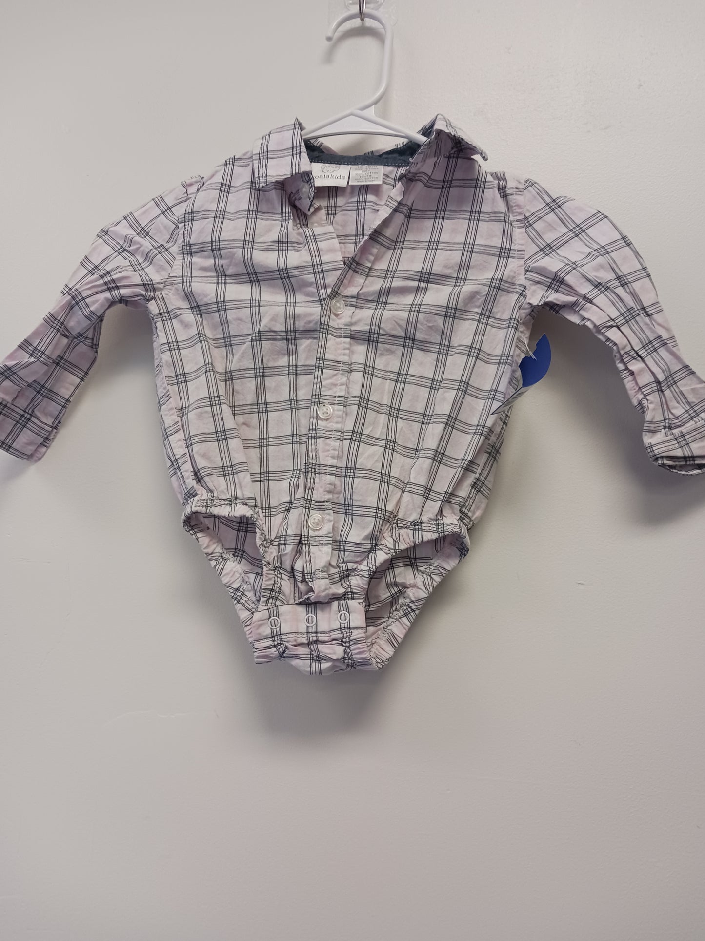 pink/grey Koala Kids Long Sleeve Button Down Onesie 12/18m, 12M B